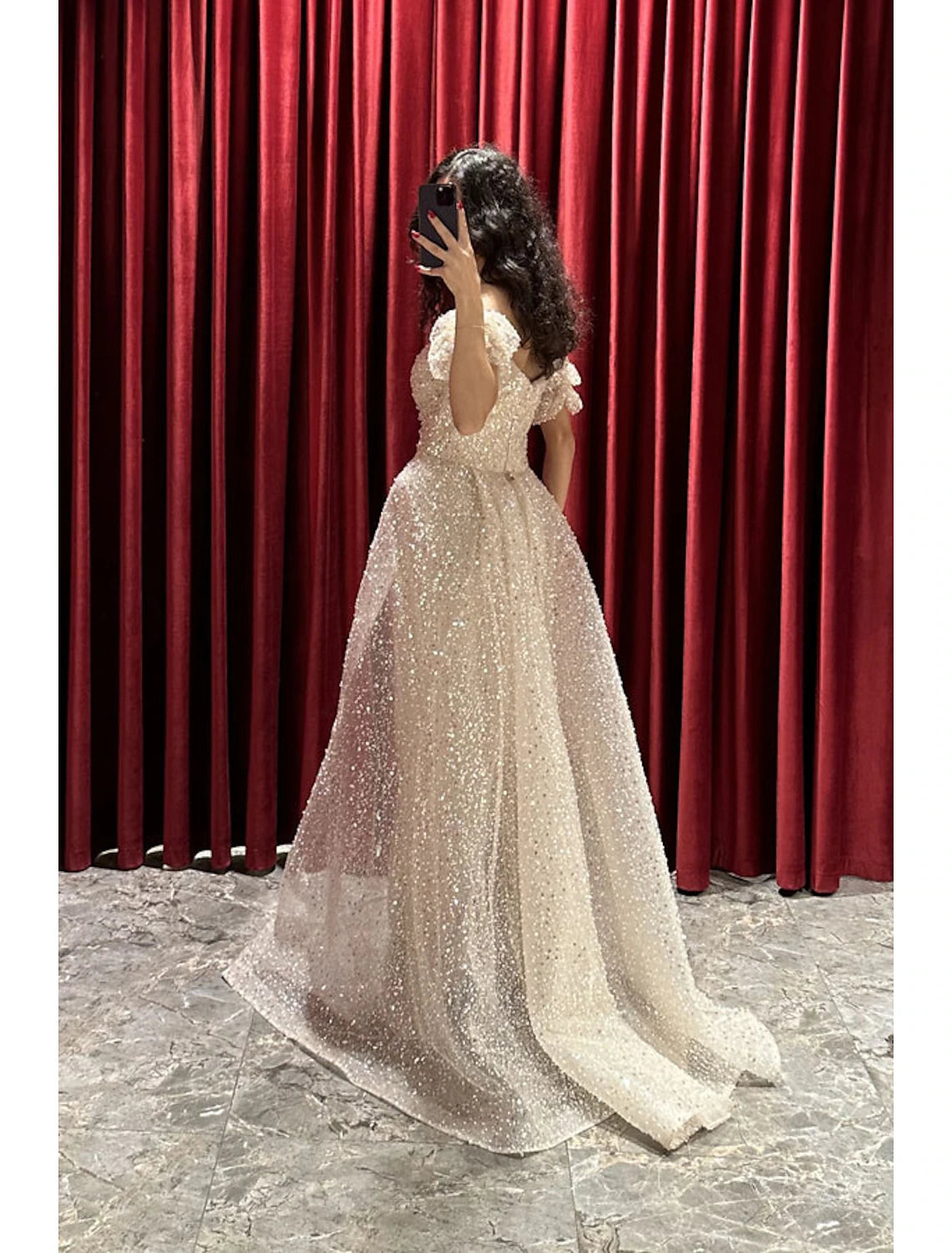 Wholesa Sheath / Column Evening Gown Sparkle & Shine Dress Formal Fall Sweep / Brush Train Short Sleeve V Neck Sequined with Glitter Ruched