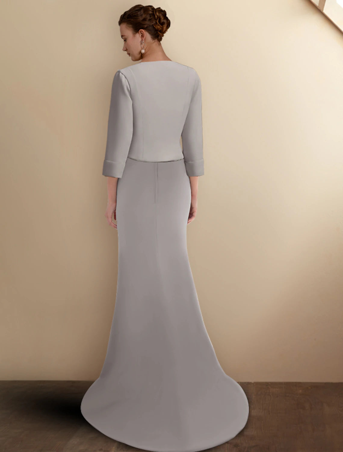 wholesale   Mermaid / Trumpet Mother of the Bride Dress Elegant Jewel Neck Sweep / Brush Train Stretch Chiffon Sleeveless Short Jacket Dresses with Appliques