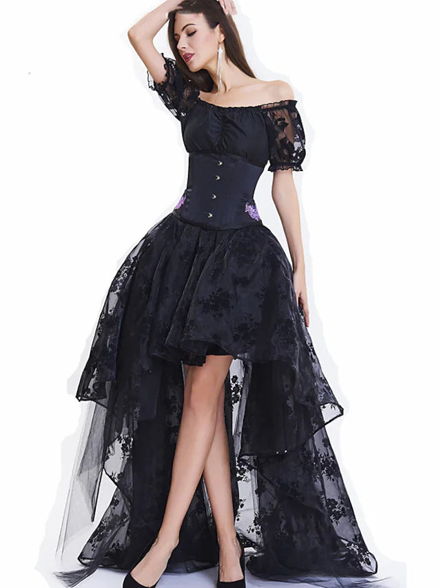 Wholesa A-Line Prom Dresses Vintage Dress Masquerade Asymmetrical Short Sleeve Off Shoulder Lace with Embroidery Appliques