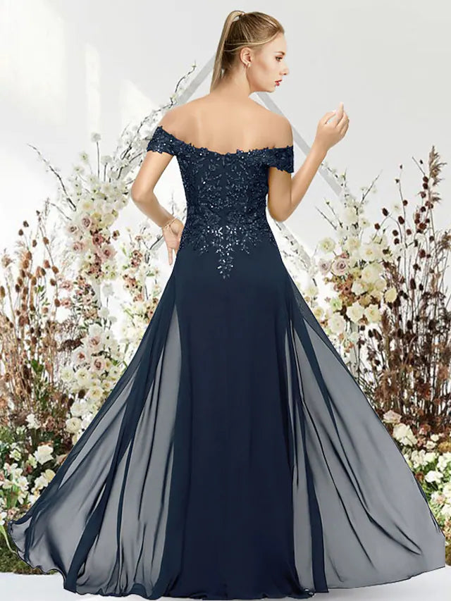 Wholesa Mermaid / Trumpet Evening Gown Empire Dress Wedding Guest Floor Length Sleeveless Off Shoulder Chiffon with Beading Appliques