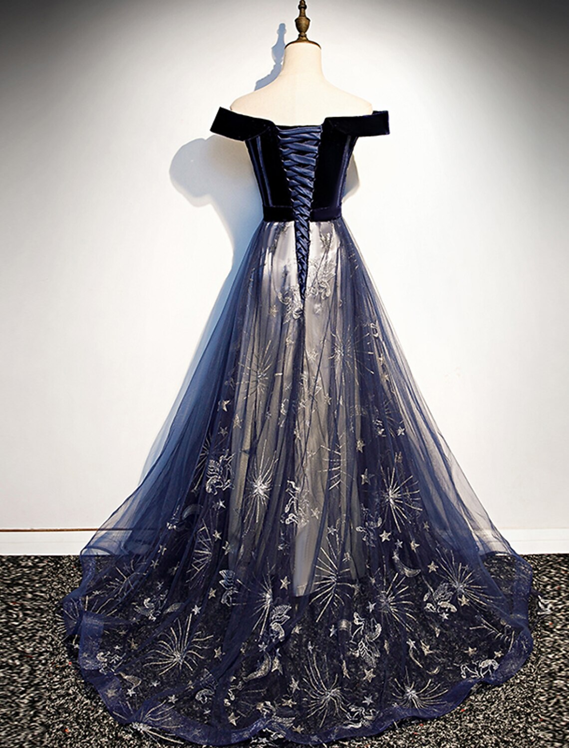 wholesale A-Line Elegant Floral Prom Formal Evening Dress Off Shoulder Short Sleeve Sweep / Brush Train Tulle with Pleats Pattern / Print