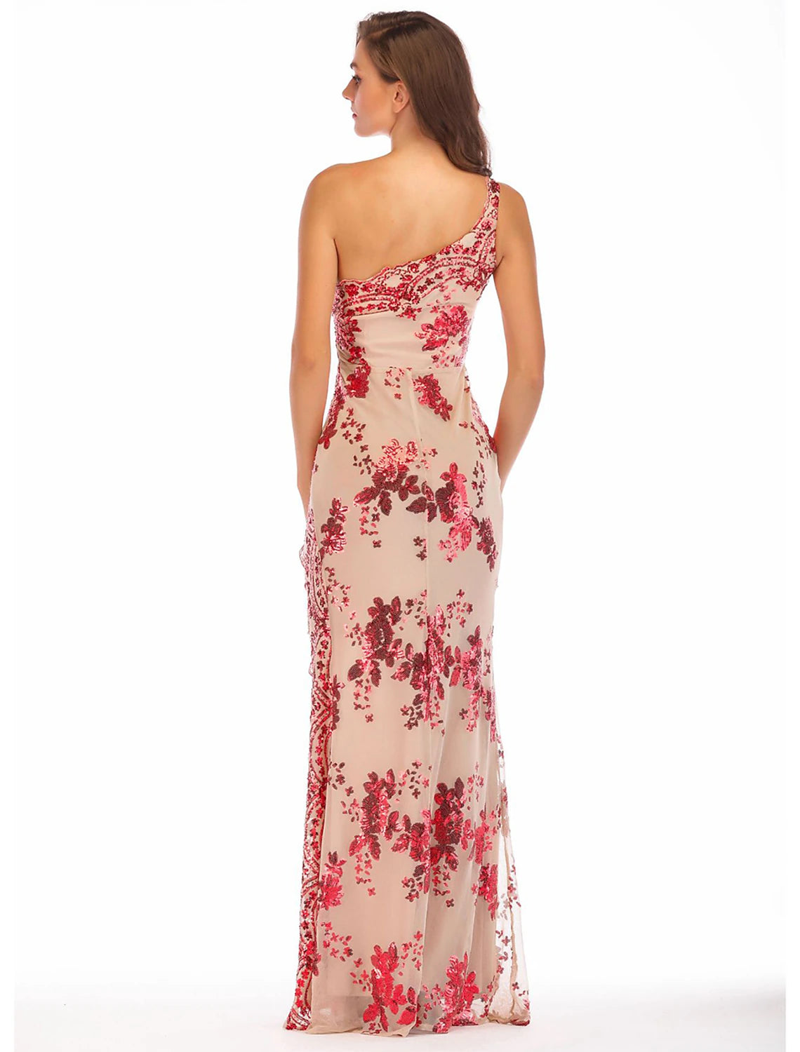 Wholesa Sheath / Column Evening Gown Vintage Dress Holiday Party Wear Floor Length Sleeveless One Shoulder Cotton Blend Backless with Sequin Splicing