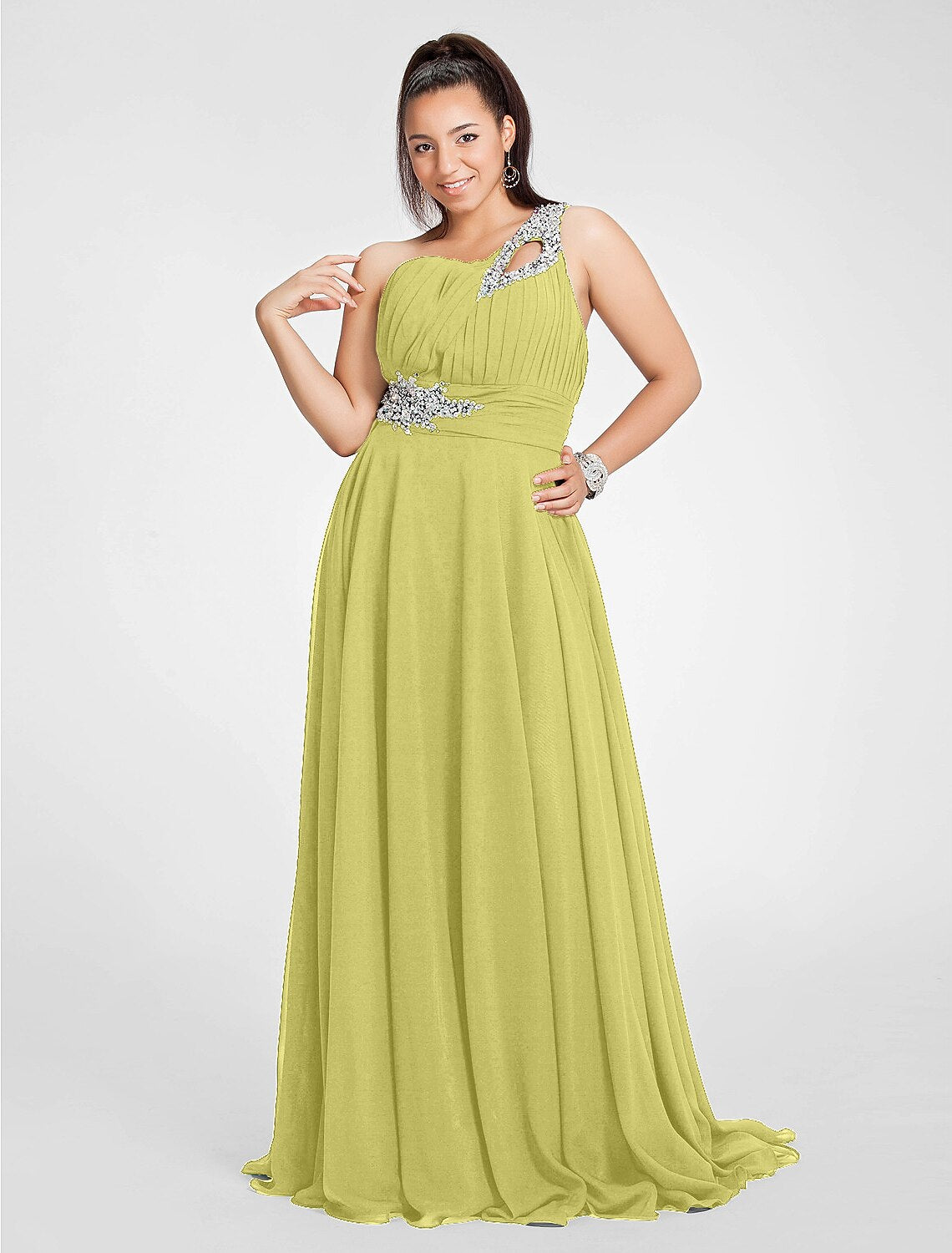 Wholesa A-Line Cut Out Dress Wedding Guest Prom Sweep / Brush Train Sleeveless One Shoulder Chiffon with Ruched Beading