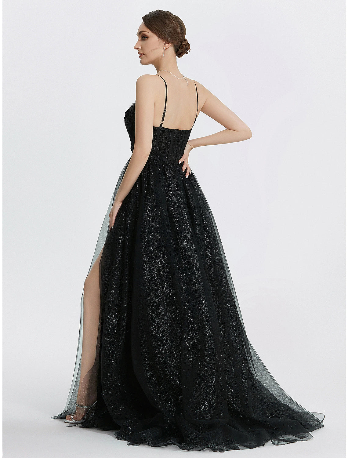 Wholesa  A-Line Prom Dresses Glittering Dress Masquerade photoshoot Floor Length Sleeveless Sweetheart Tulle with Appliques