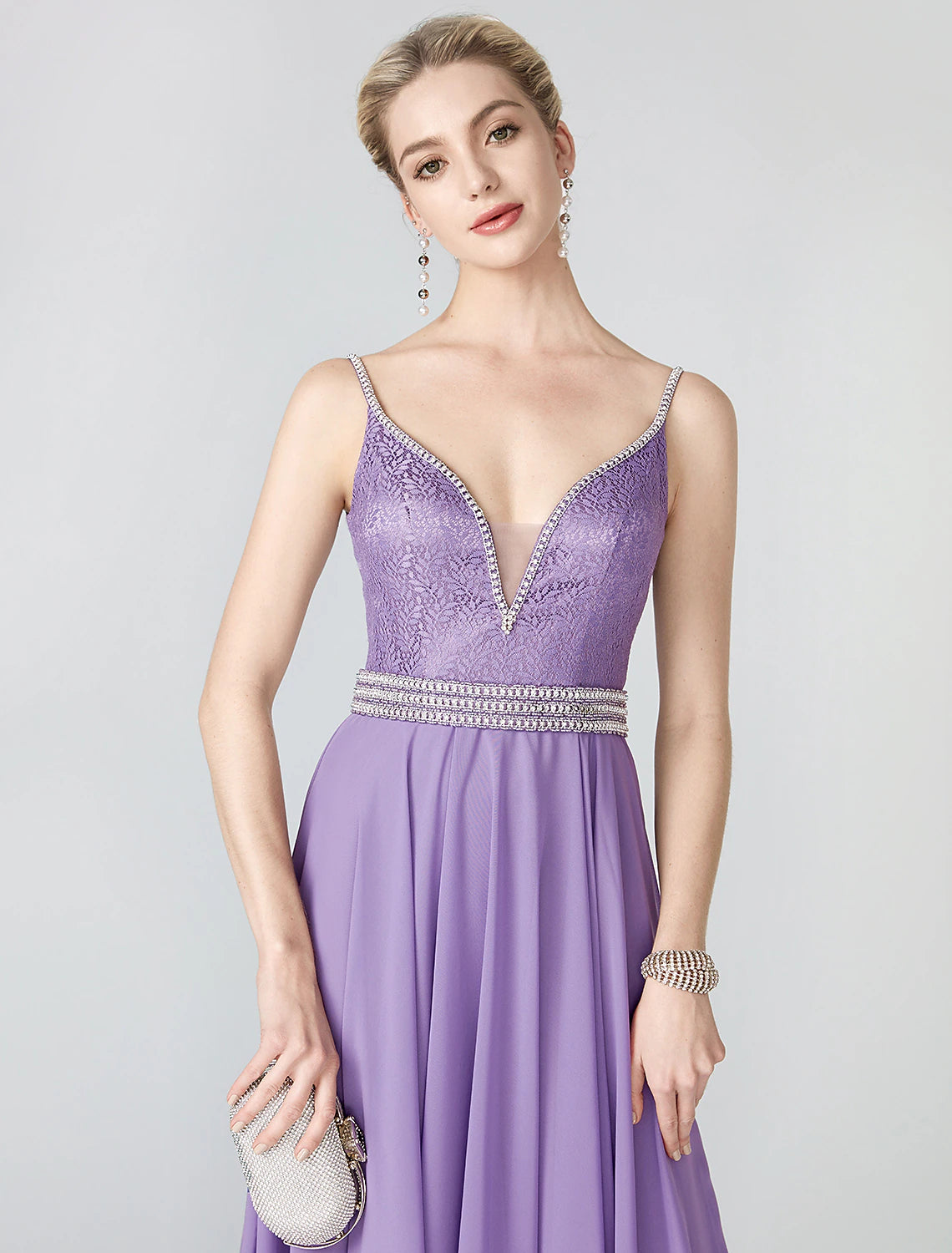 Wholesa Ball Gown Beaded & Sequin Holiday Cocktail Party Formal Evening Dress Plunging Neck Sleeveless Court Train Chiffon Metallic Lace with Sash / Ribbon Pleats Beading