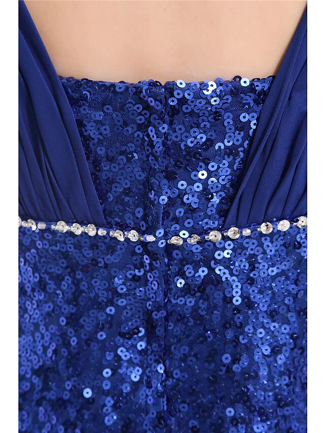 Wholesa Sheath / Column Sparkle Wedding Guest Engagement Formal Evening Dress V Neck Sleeveless Floor Length Chiffon with Beading