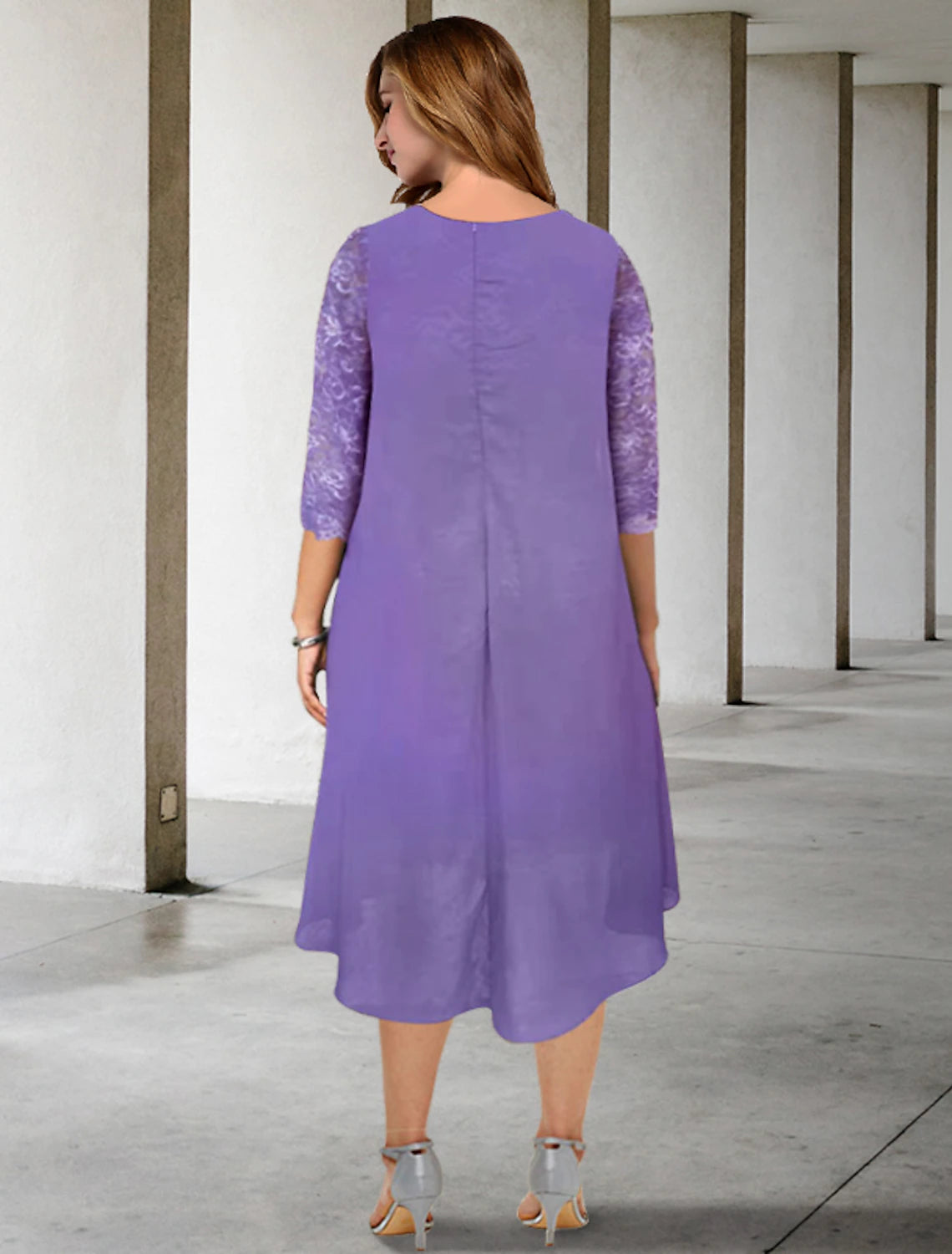 wholesale  A-Line Mother of the Bride Dresses Plus Size Hide Belly Curve Elegant Dress Formal Knee Length Half Sleeve Off Shoulder Chiffon with Appliques