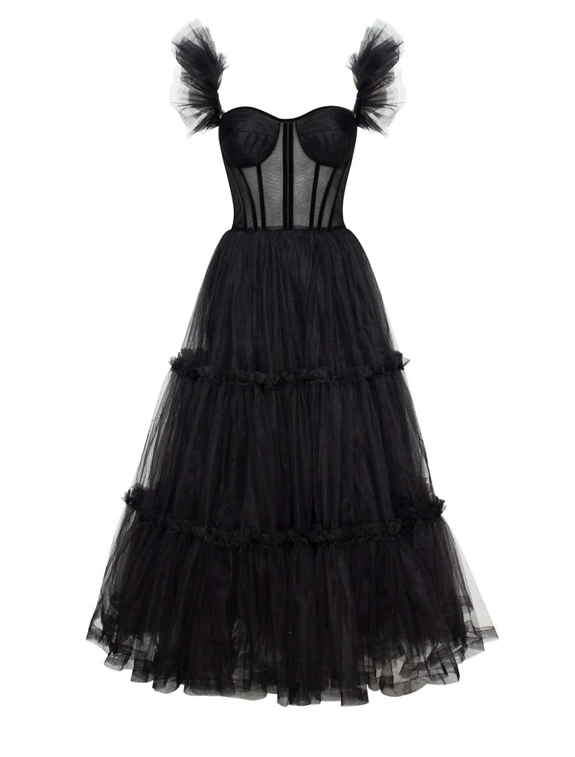 wholesale A-Line Prom Black Dress Vintage Dress Masquerade Ankle Length Sleeveless Sweetheart Wednesday Addams Family Tulle Crisscross Back with Pleats Ruffles