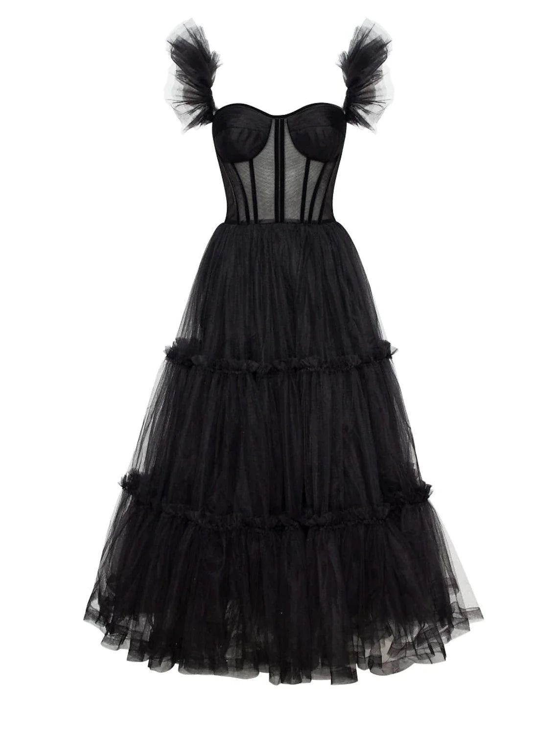 Wholesa A-Line Prom Dresses Gothic Dress Masquerade Ankle Length Sleeveless Sweetheart Wednesday Addams Family Tulle Crisscross Back with Pleats Ruffles