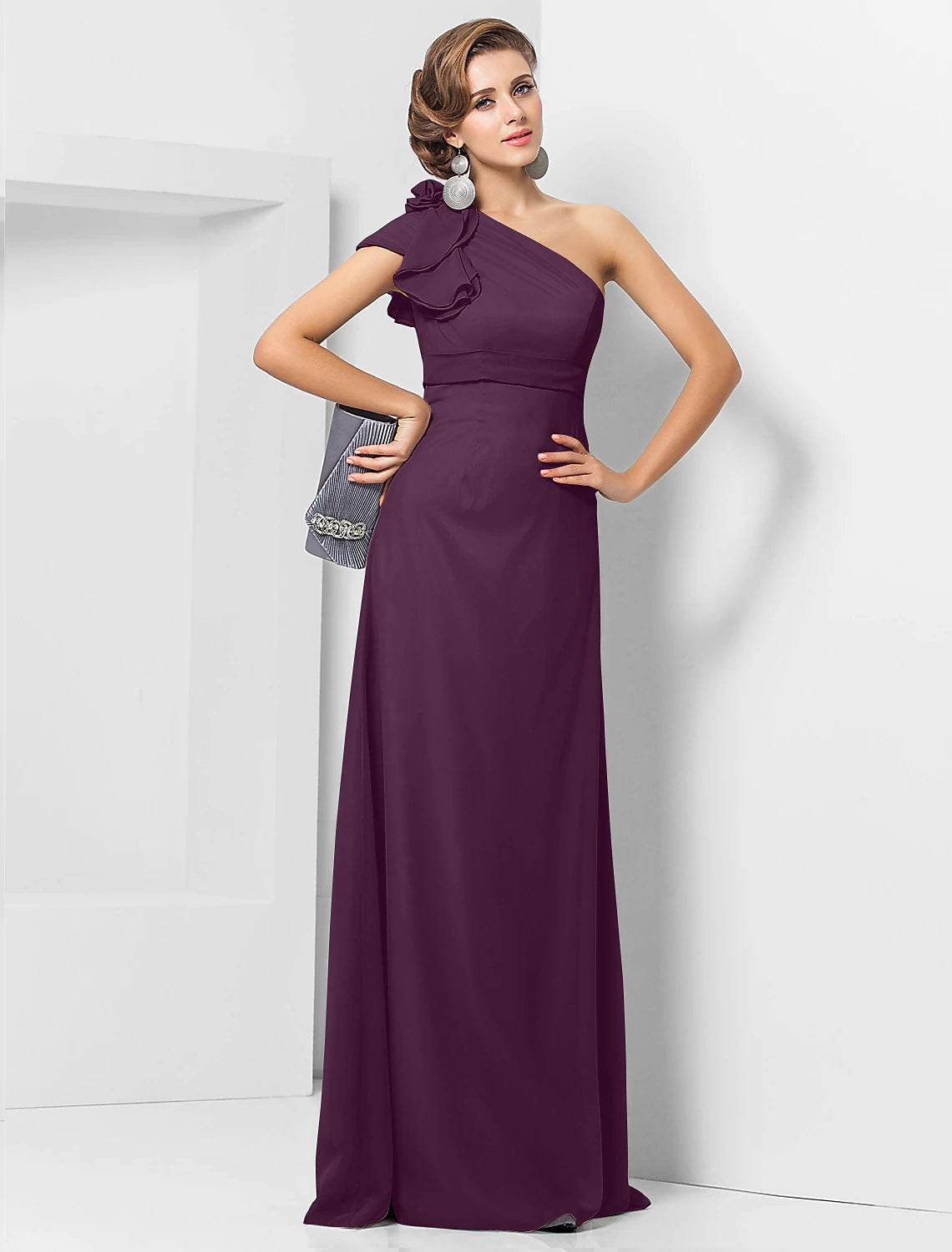Wholesa Sheath / Column Elegant Dress Wedding Guest Formal Evening Floor Length Sleeveless One Shoulder Bridesmaid Dress Chiffon with Sash / Ribbon Appliques
