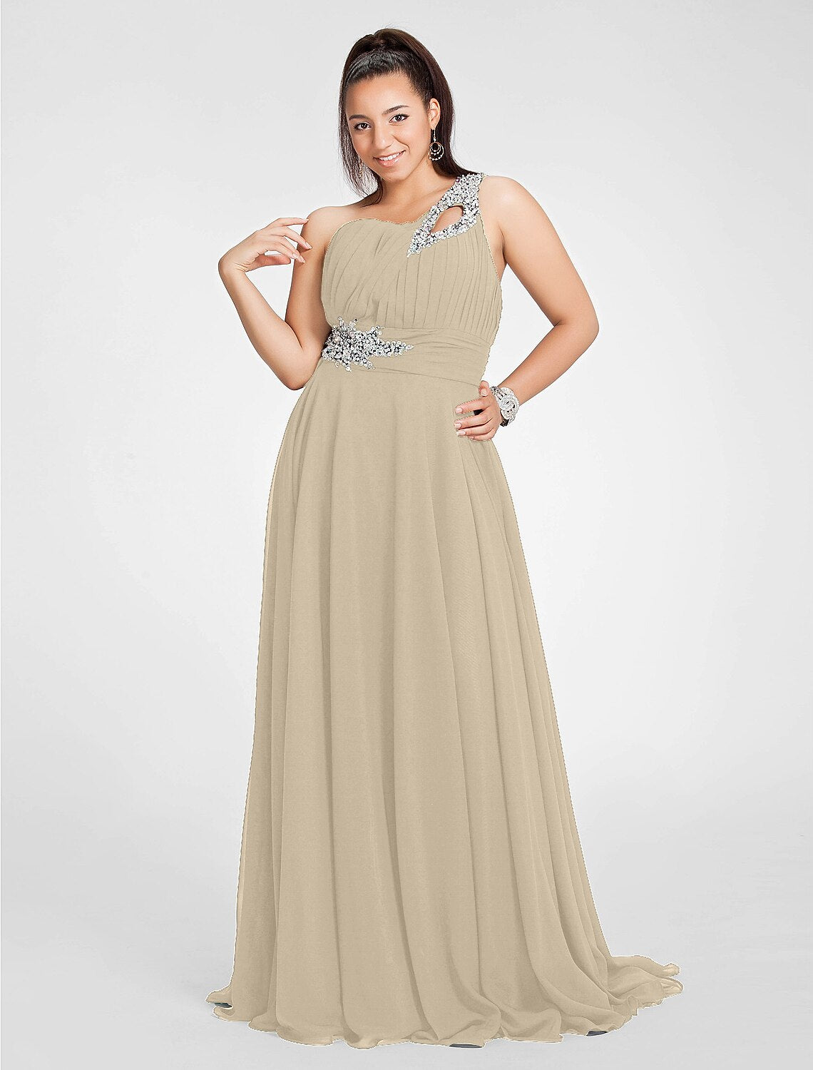 Wholesa A-Line Cut Out Dress Wedding Guest Prom Sweep / Brush Train Sleeveless One Shoulder Chiffon with Ruched Beading