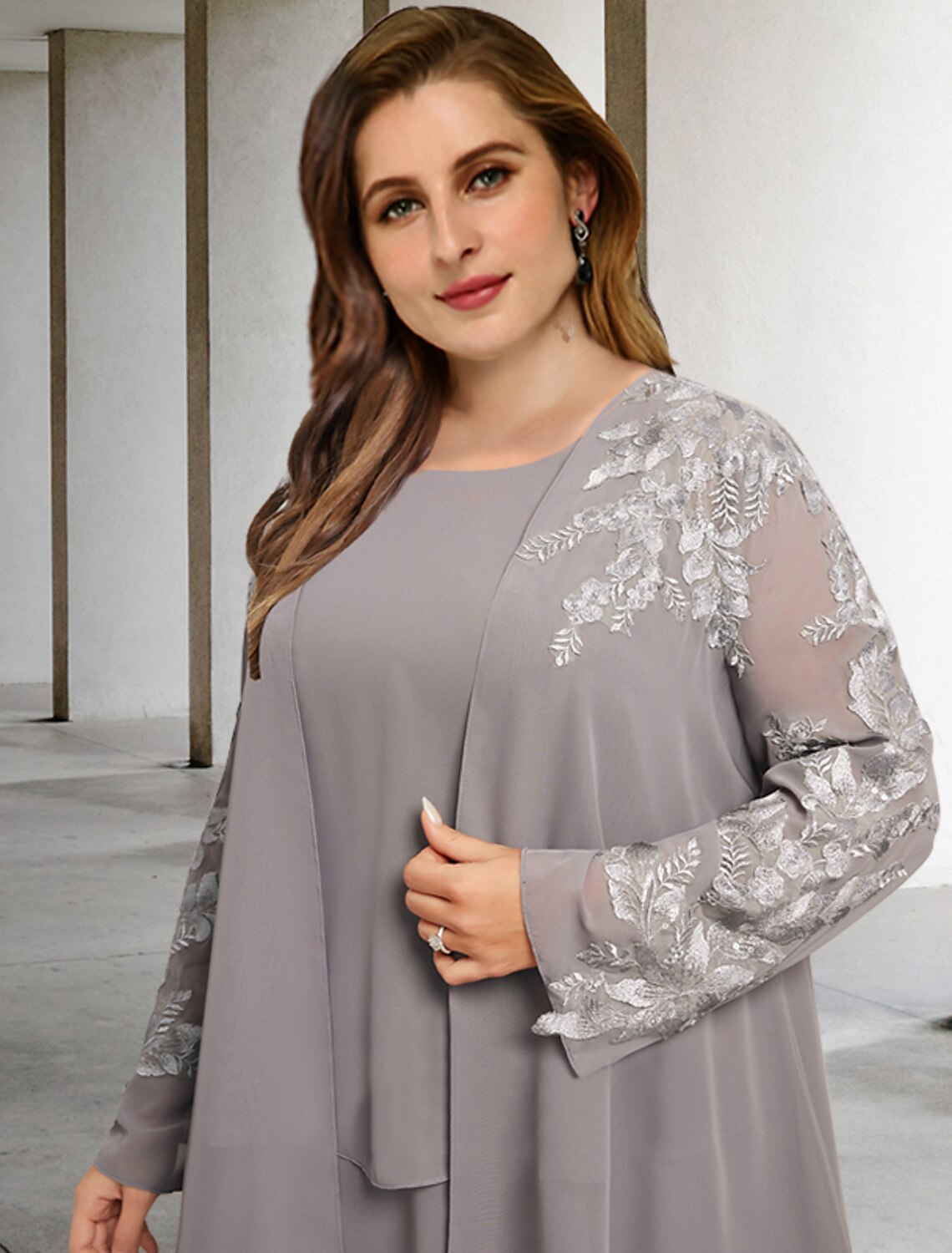 wholesale  Two Piece A-Line Mother of the Bride Dresses Plus Size Hide Belly Curve Elegant Dress Formal Tea Length Sleeveless Jewel Neck Chiffon with Ruffles Appliques