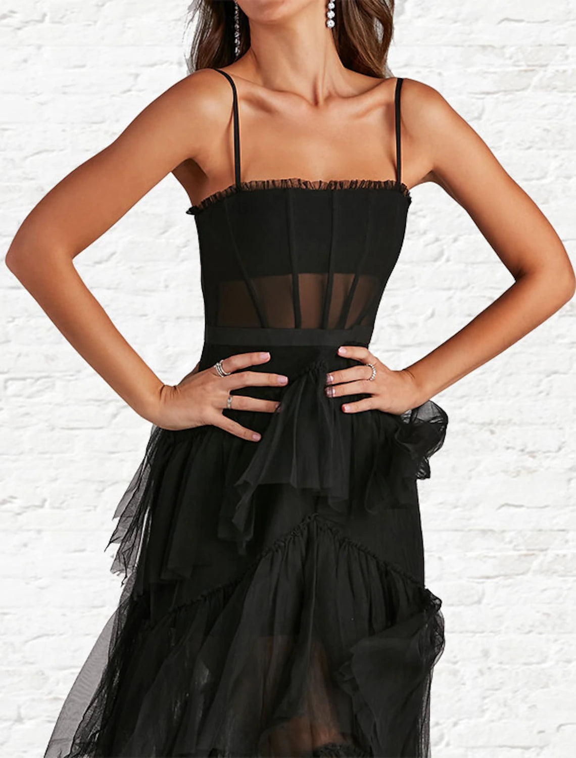 Wholesa A-Line Prom Dresses Corsets Dress Party Wear Prom Ankle Length Sleeveless Strapless Tulle Ladder Back with Ruffles Pure Color