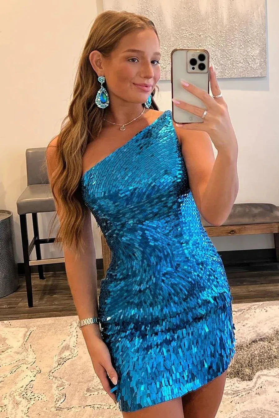 Wholesa Glitter One Shoulder Sequins Tight Party Dress
