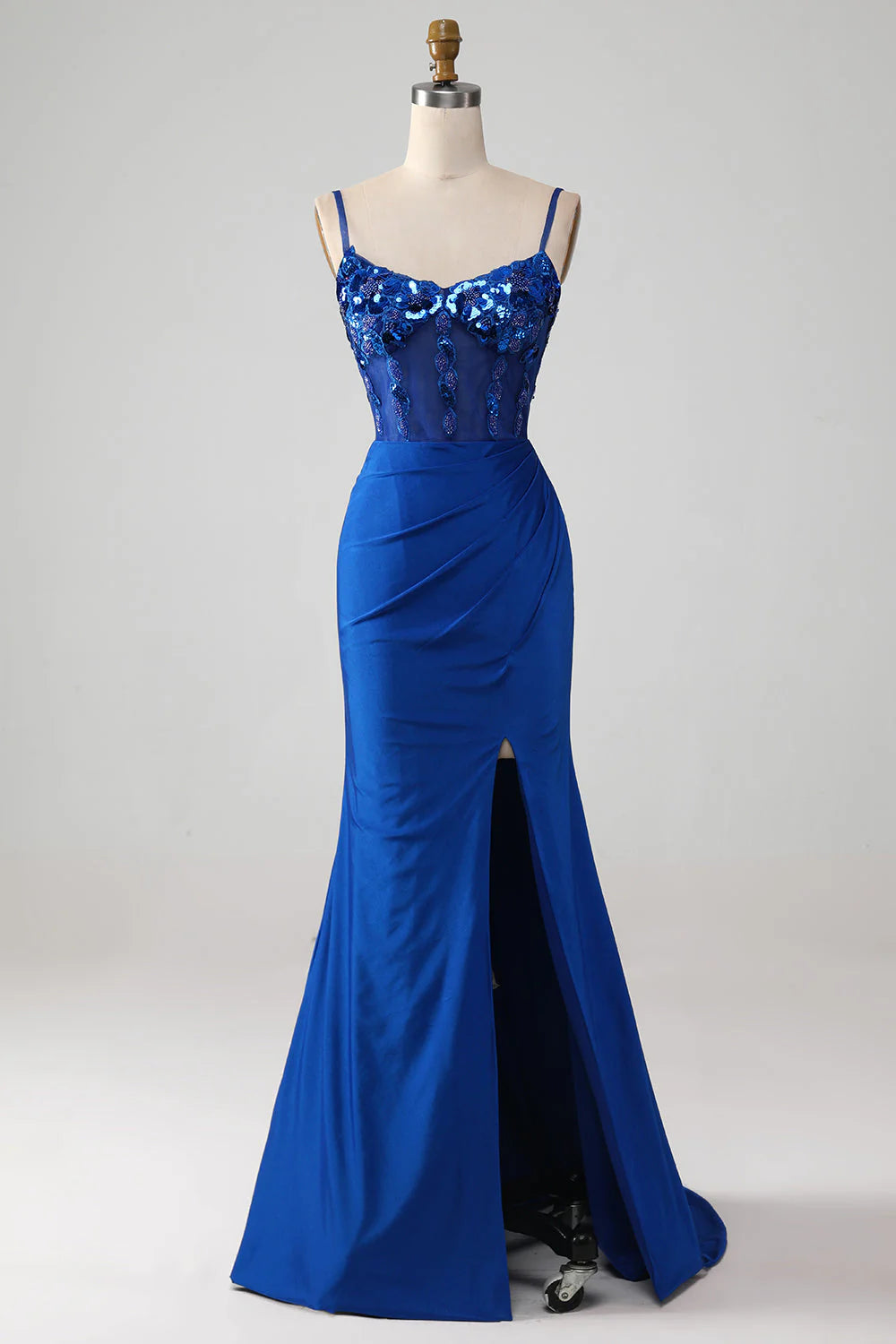 Wholesa Mermaid Beaded Corset Prom Dress with Slit
