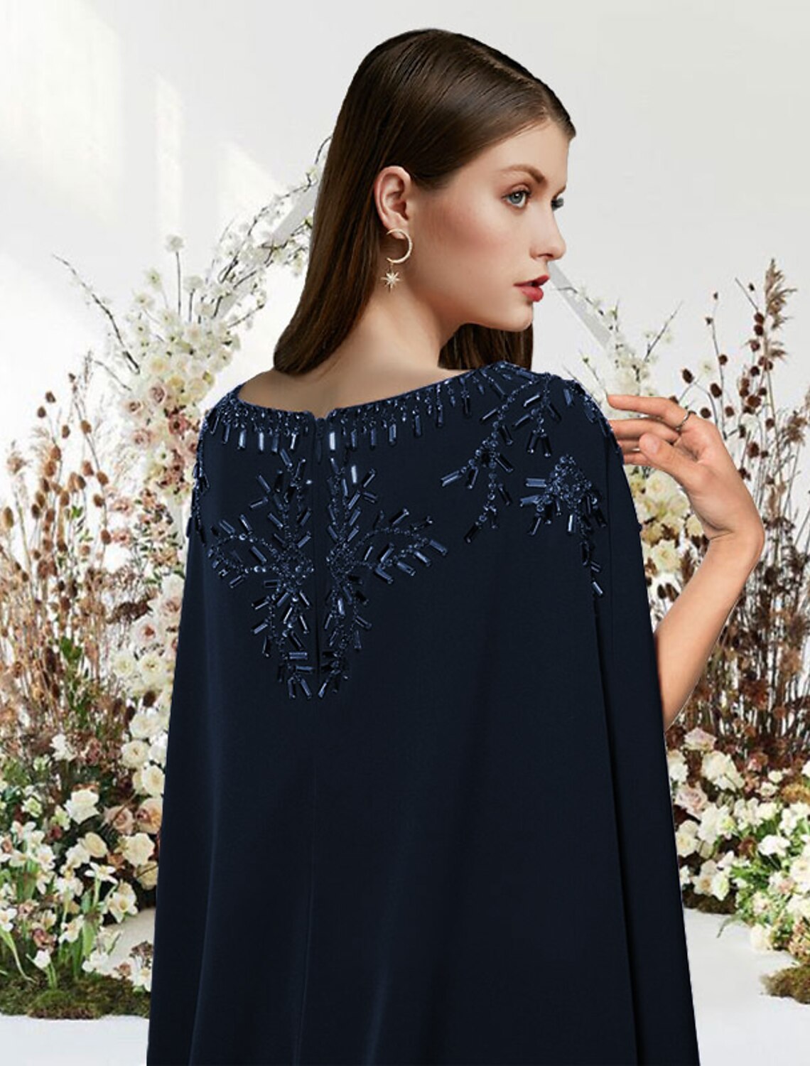 Wholesa Sheath / Column Prom Dresses Empire Dress Engagement Prom Sweep / Brush Train Sleeveless Jewel Neck Stretch Chiffon with Beading