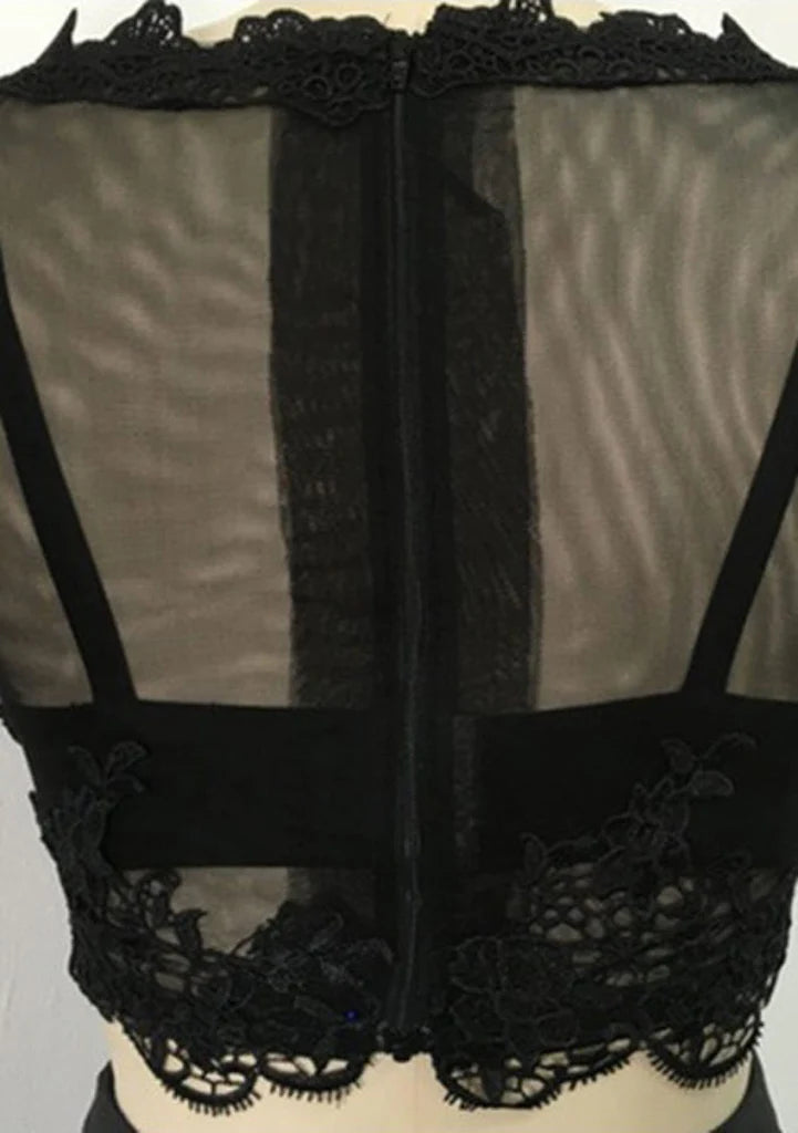 Wholesa Bateau Crop Tops Long Satin A-Line Skirt 2 Piece Set Black Prom Dress