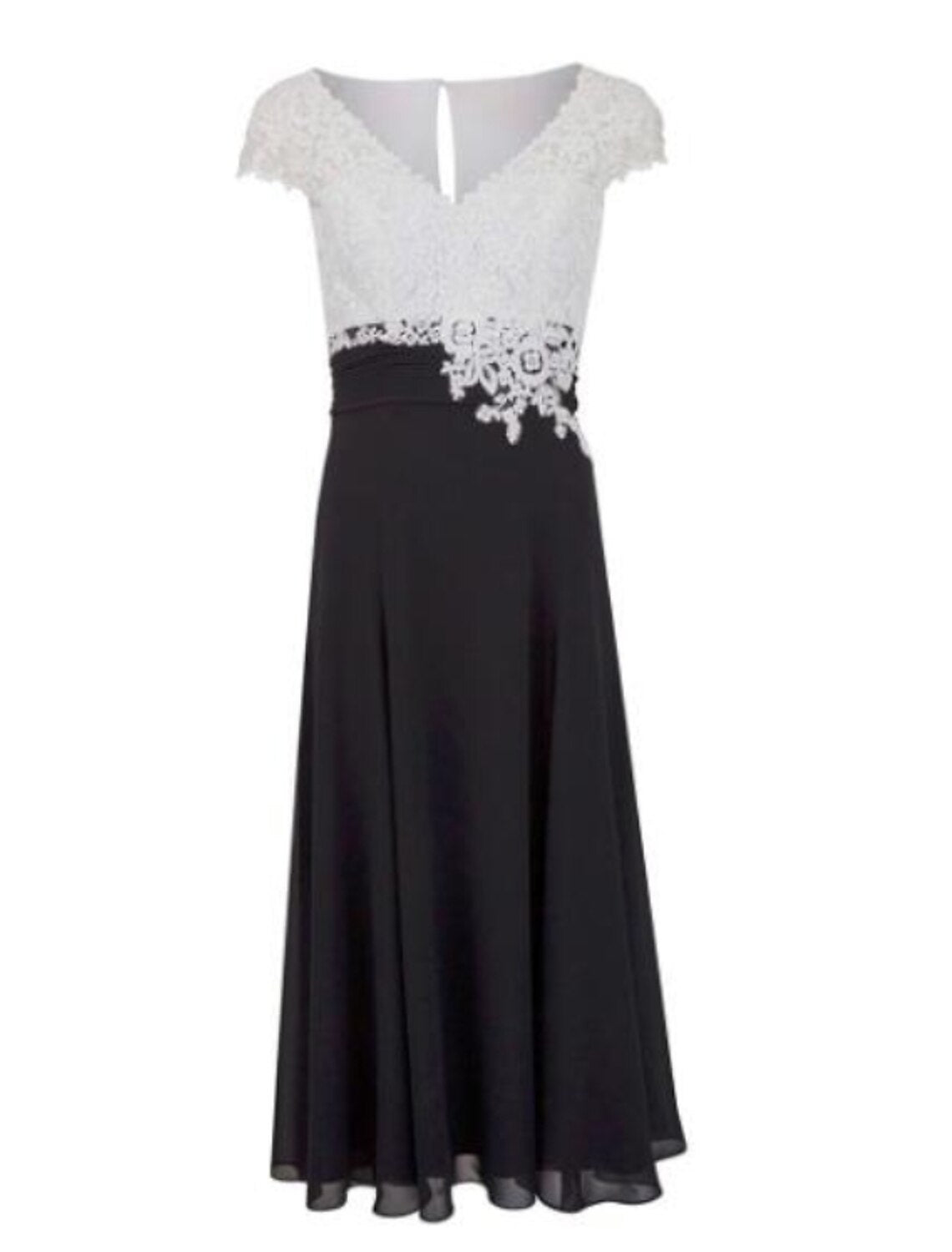wholesale  A-Line Mother of the Bride Dress Plus Size Plunging Neck Tea Length Chiffon Lace Short Sleeve with Appliques