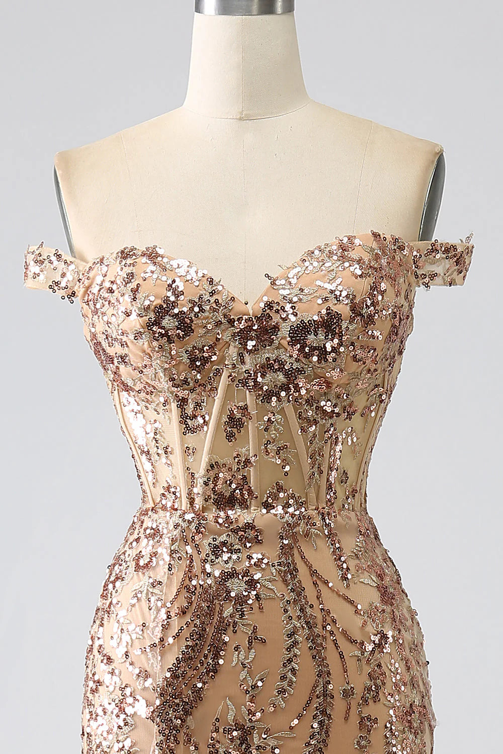 Wholesa Mermaid Sparkly Off The Shoulder Corset Prom Dress with Slit