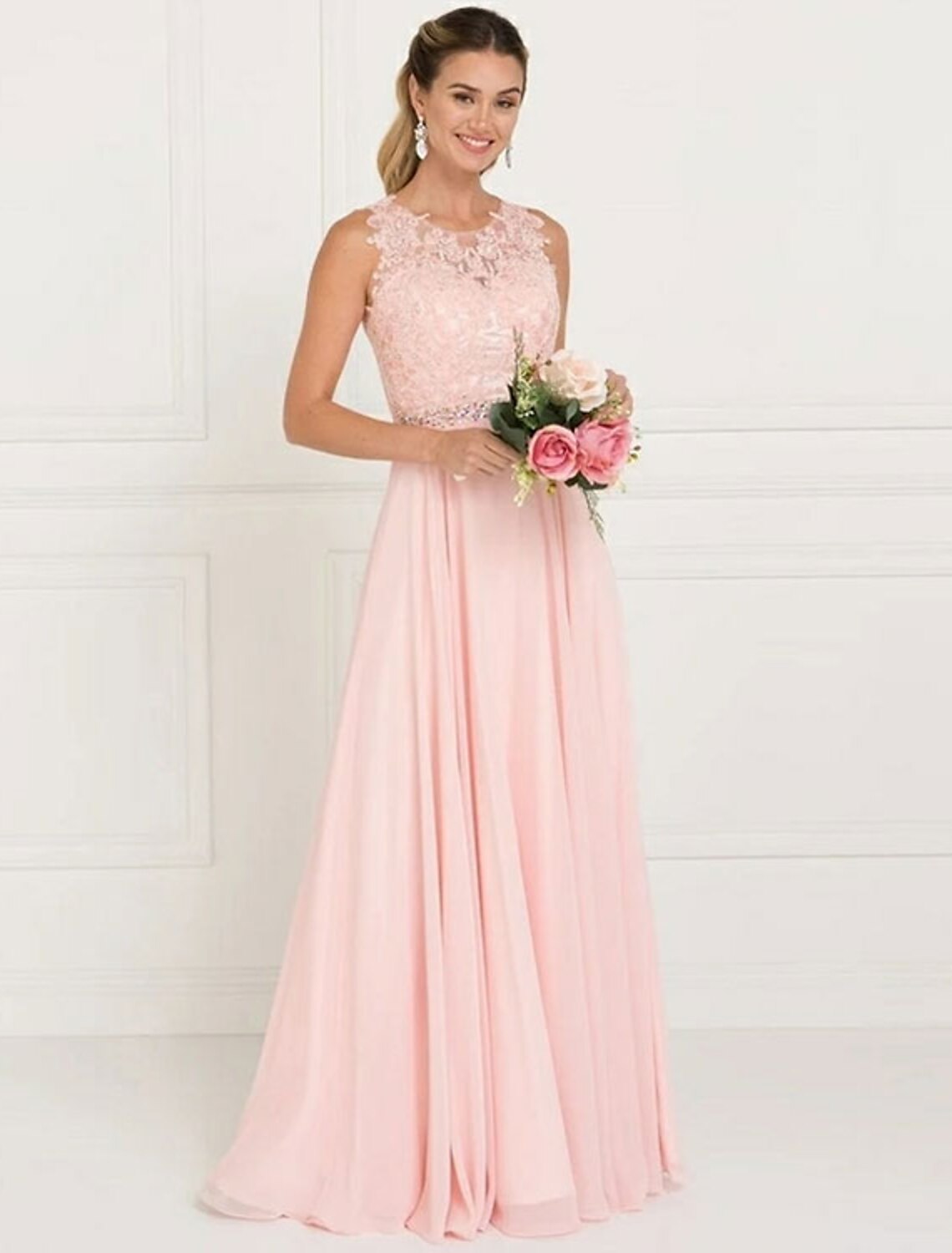 wholesale  A-Line Bridesmaid Dress Jewel Neck Sleeveless Elegant Sweep / Brush Train Tulle with Lace / Sash / Ribbon