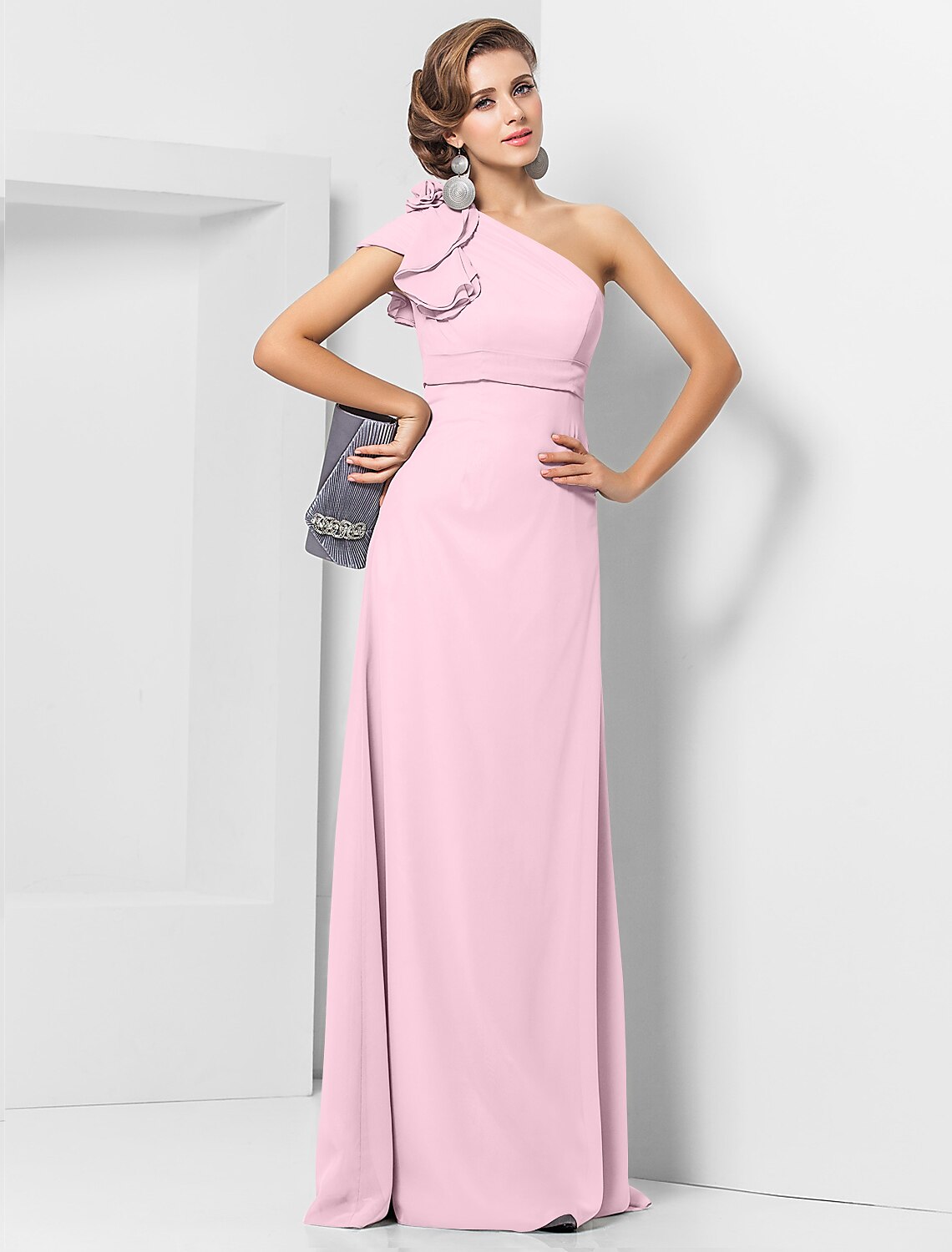 Wholesa Sheath / Column Elegant Dress Wedding Guest Formal Evening Floor Length Sleeveless One Shoulder Bridesmaid Dress Chiffon with Sash / Ribbon Appliques
