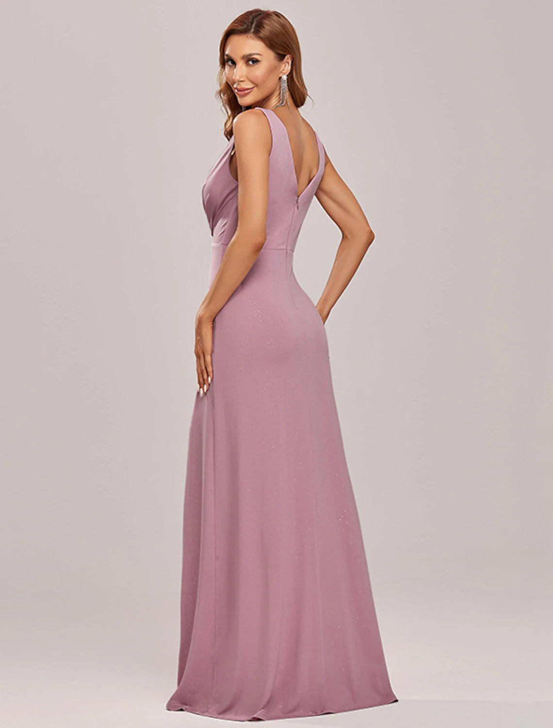 Wholesa A-Line Elegant Formal Evening Dress V Neck Sleeveless Floor Length Cotton Blend with Draping