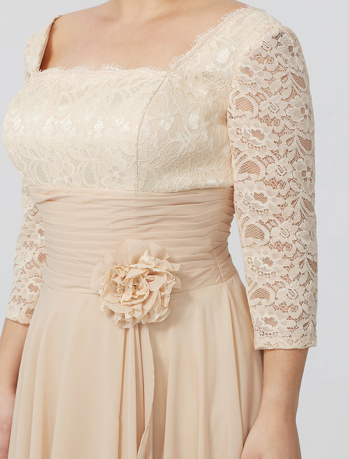 wholesale  Sheath / Column Mother of the Bride Dress Formal Classic & Timeless Elegant & Luxurious Plus Size Square Neck Floor Length Chiffon Metallic Lace 3/4 Length Sleeve No with Sash / Ribbon Flower