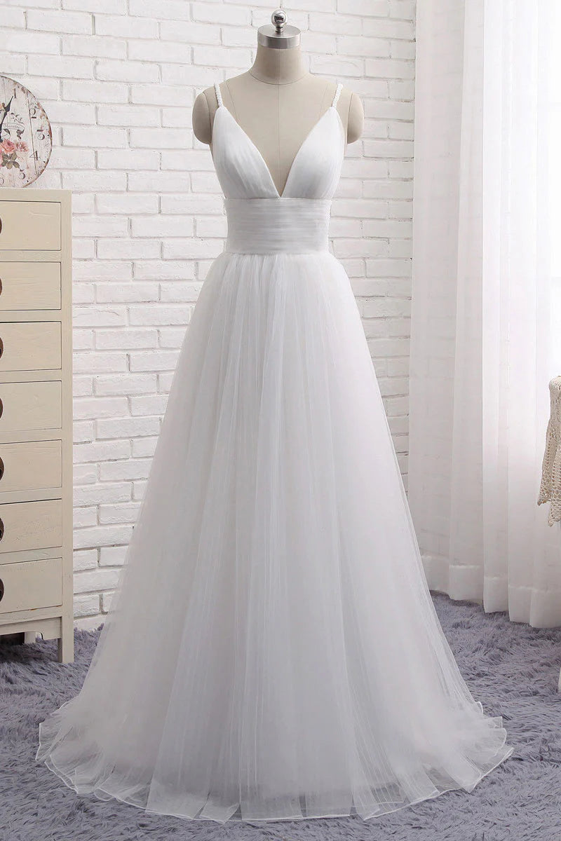Wholesa Simple V Neck Tulle Long Prom Dress