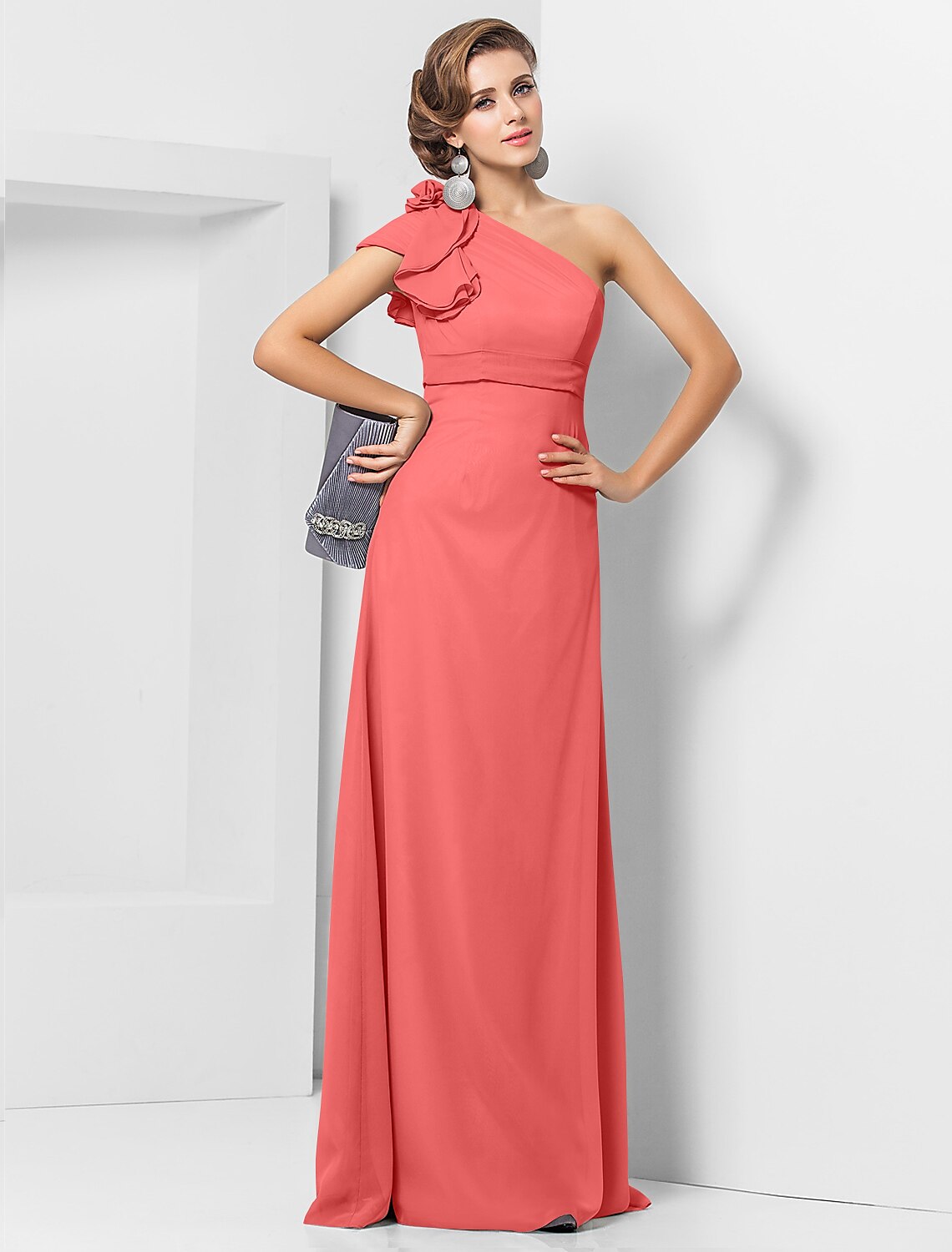 Wholesa Sheath / Column Elegant Dress Wedding Guest Formal Evening Floor Length Sleeveless One Shoulder Bridesmaid Dress Chiffon with Sash / Ribbon Appliques