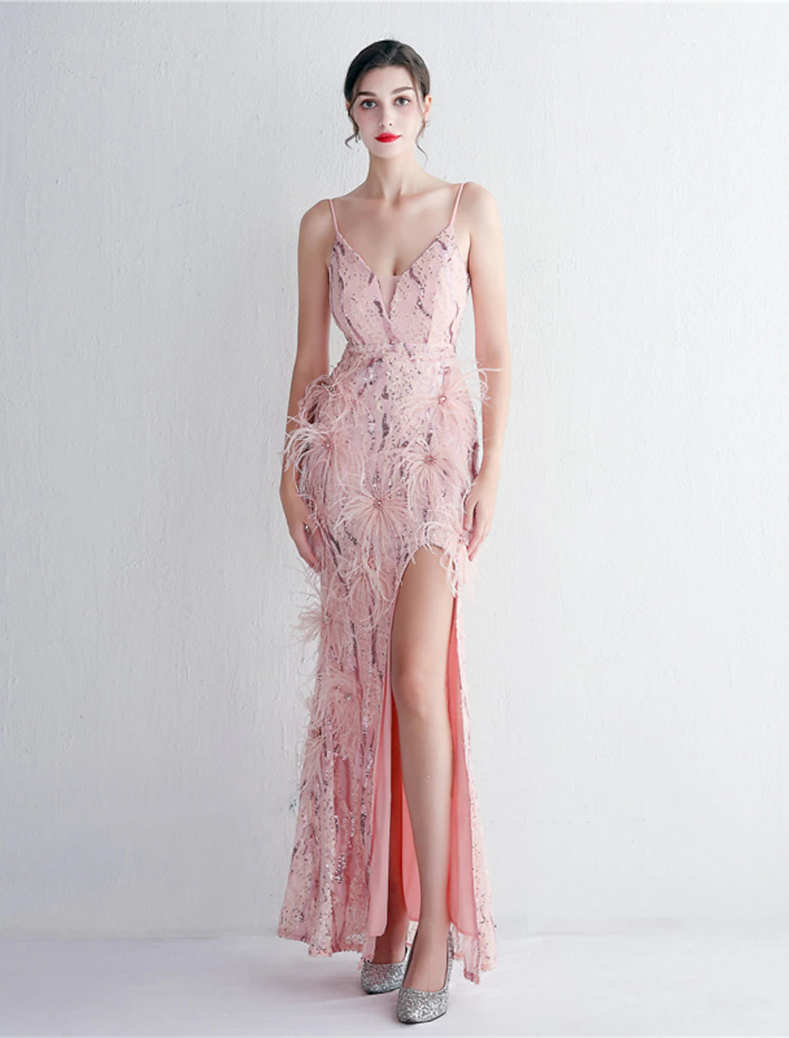 Wholesa Mermaid / Trumpet Evening Gown Sparkle & Shine Dress Formal Wedding Guest Floor Length Sleeveless Spaghetti Strap Sequined with Beading Sequin Slit