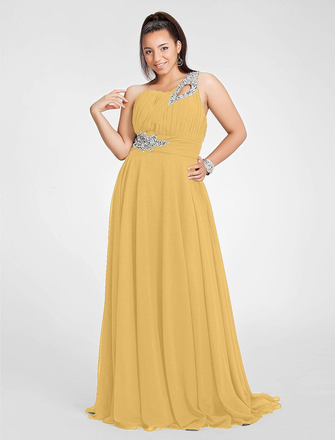 Wholesa A-Line Cut Out Dress Wedding Guest Prom Sweep / Brush Train Sleeveless One Shoulder Chiffon with Ruched Beading