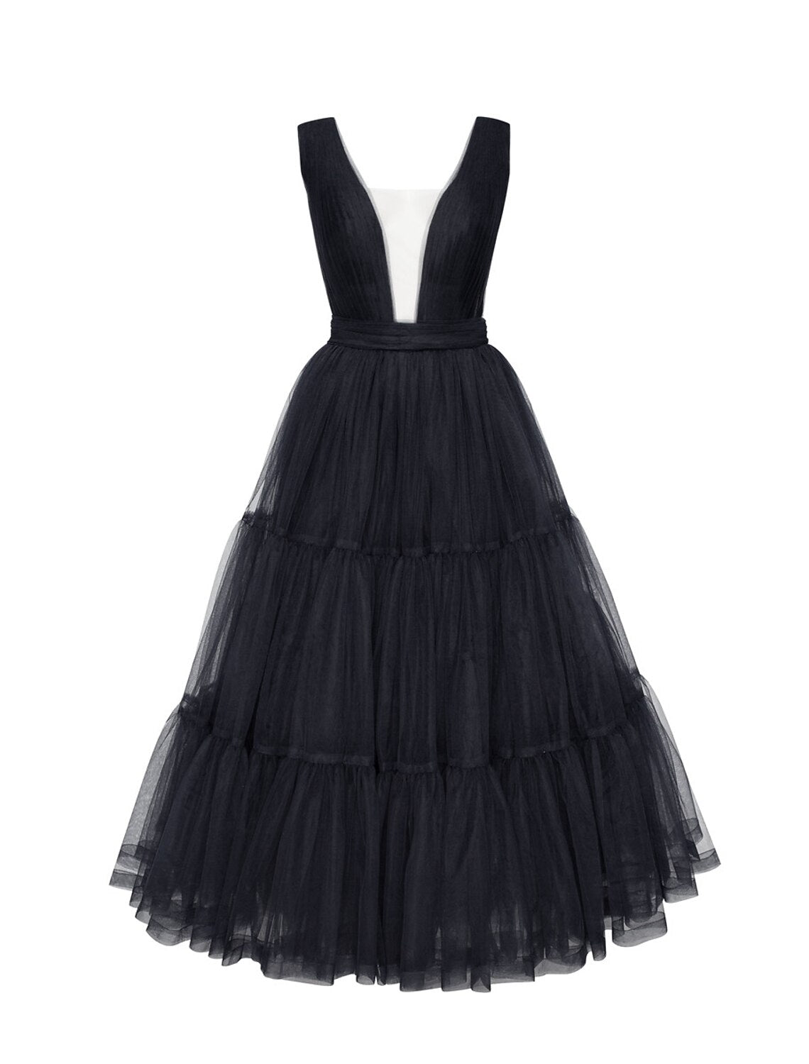 wholesale  A-Line Prom Dresses Princess Dress Wedding Guest Prom Tea Length Sleeveless V Neck Tulle with Bow(s) Pleats