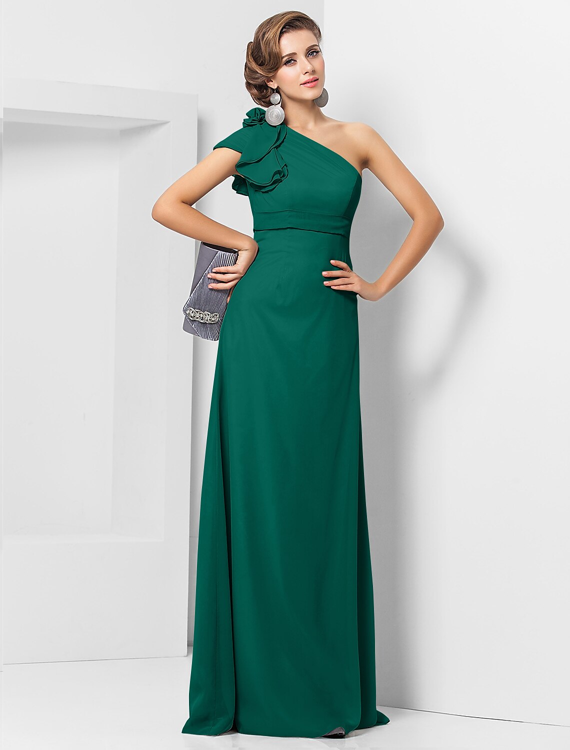 Wholesa Sheath / Column Elegant Dress Wedding Guest Formal Evening Floor Length Sleeveless One Shoulder Bridesmaid Dress Chiffon with Sash / Ribbon Appliques
