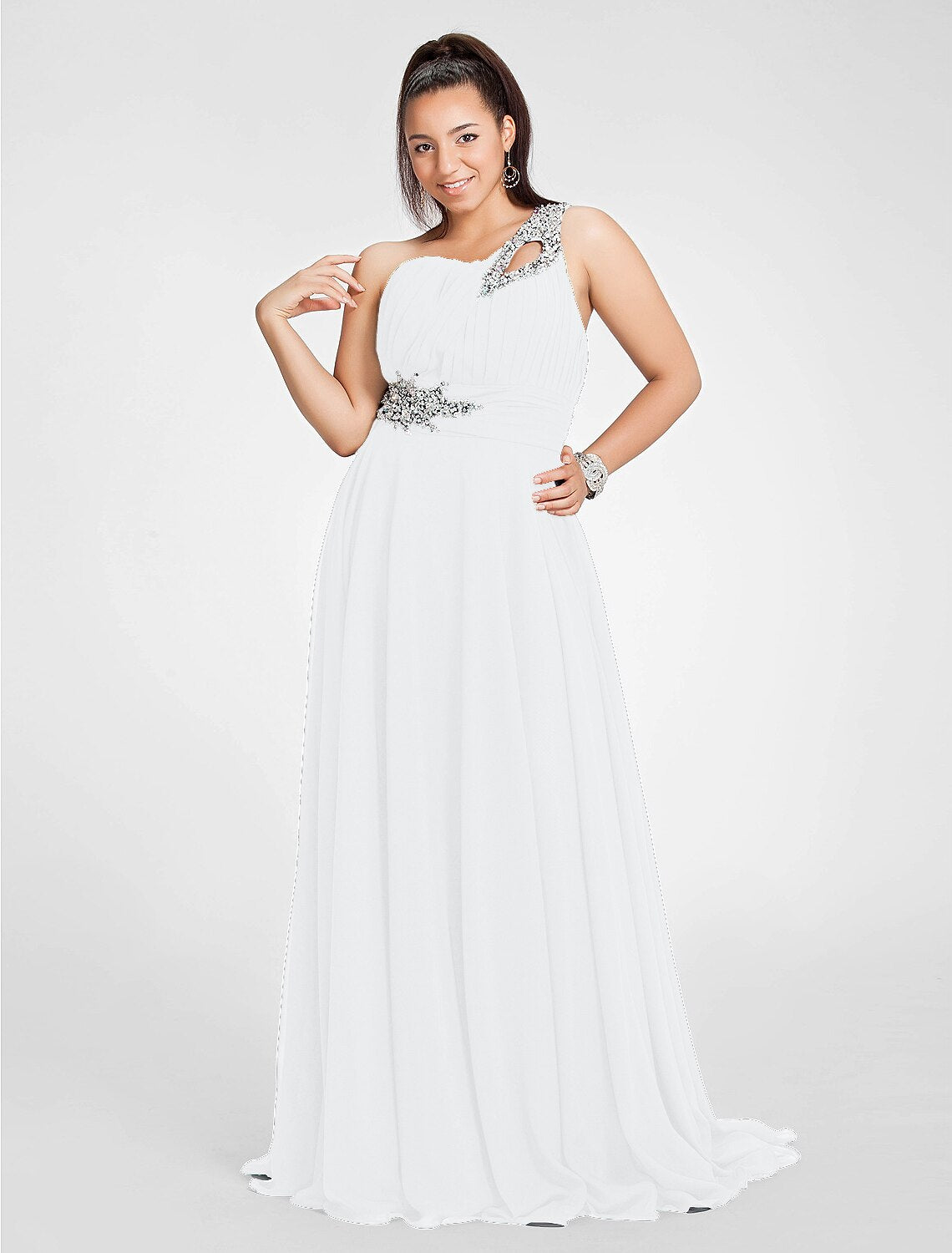 Wholesa A-Line Cut Out Dress Wedding Guest Prom Sweep / Brush Train Sleeveless One Shoulder Chiffon with Ruched Beading