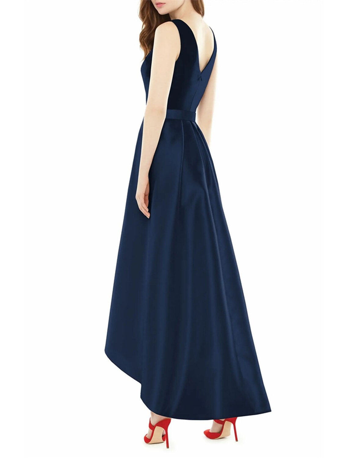 Wholesa A-Line Wedding Guest Dresses Elegant Dress Wedding Party Semi Formal Asymmetrical Sleeveless V Neck Pocket Satin with Fringe