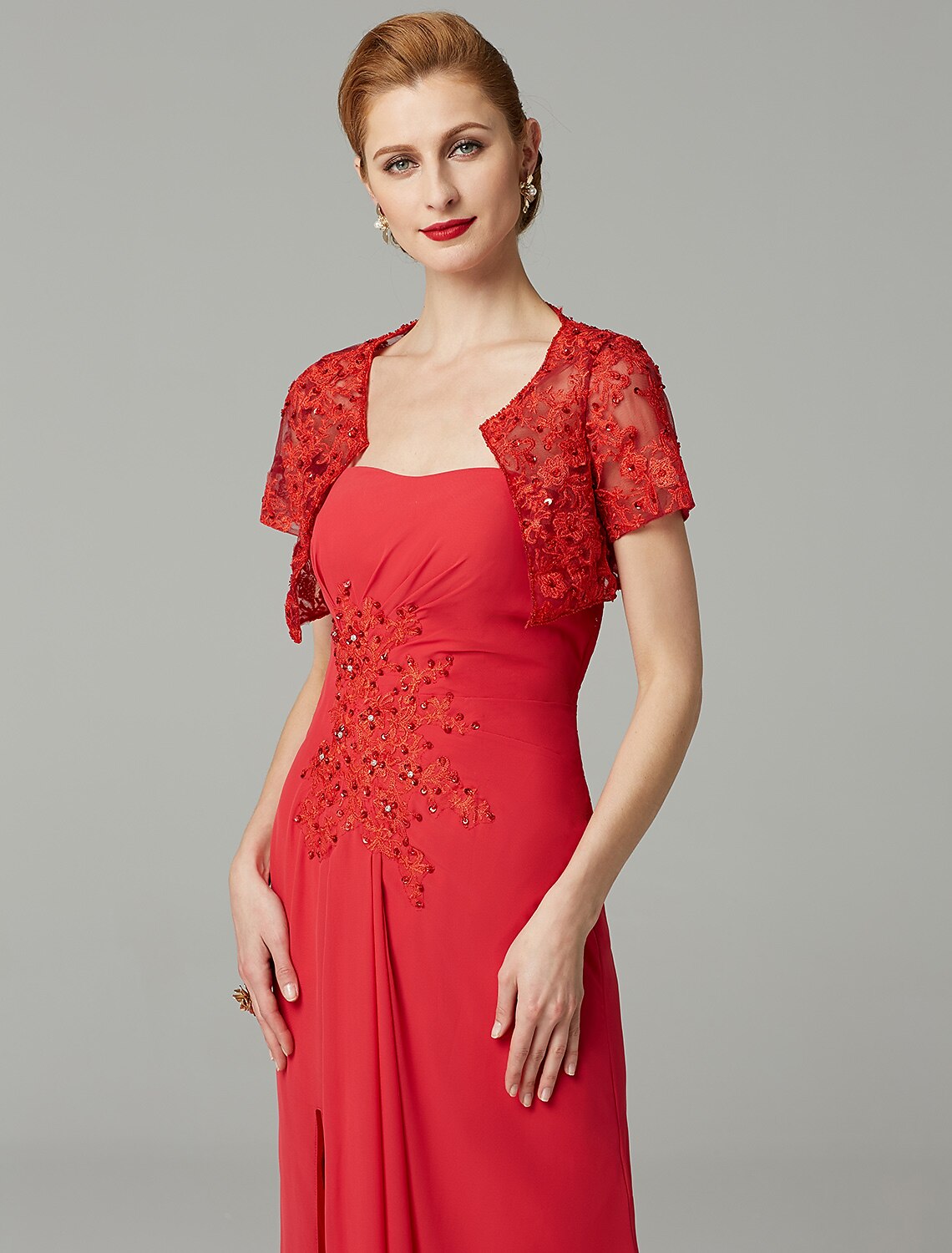 wholesale  Sheath / Column Mother of the Bride Dress Strapless Floor Length Chiffon Beaded Lace Sleeveless yes with Pleats Beading Split Front