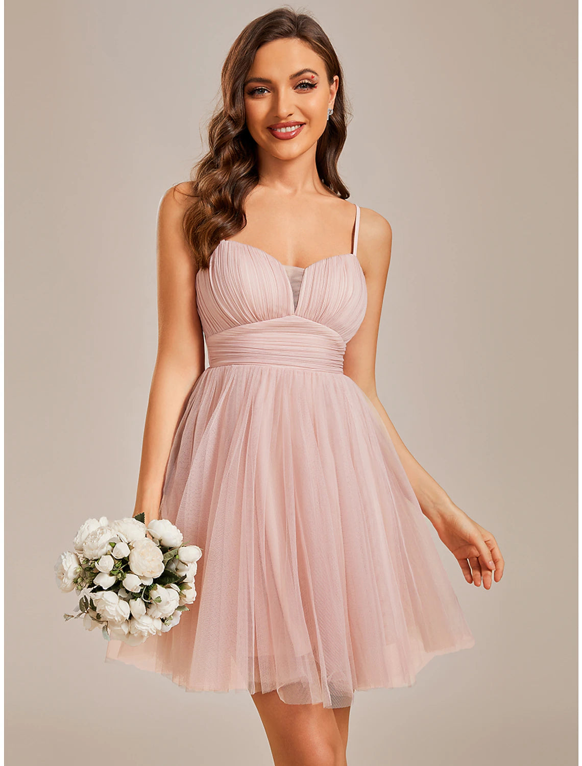 Wholesa A-Line Homecoming Dresses Princess Dress Cocktail Party Birthday Short / Mini Sleeveless Spaghetti Strap Tulle with Ruched