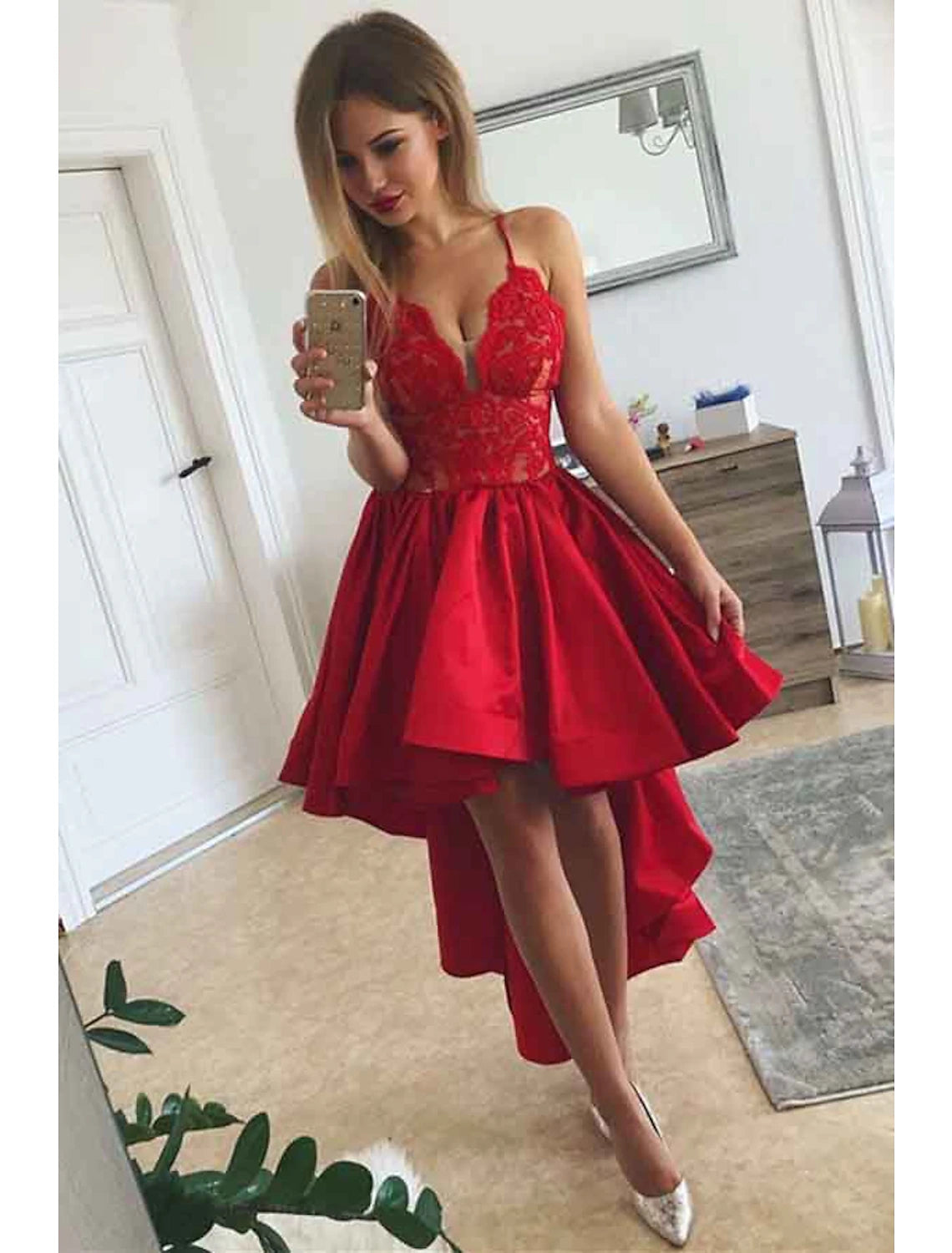 Wholesa A-Line Prom Dresses Party Dress Homecoming Birthday Asymmetrical Sleeveless V Neck Satin with Pleats
