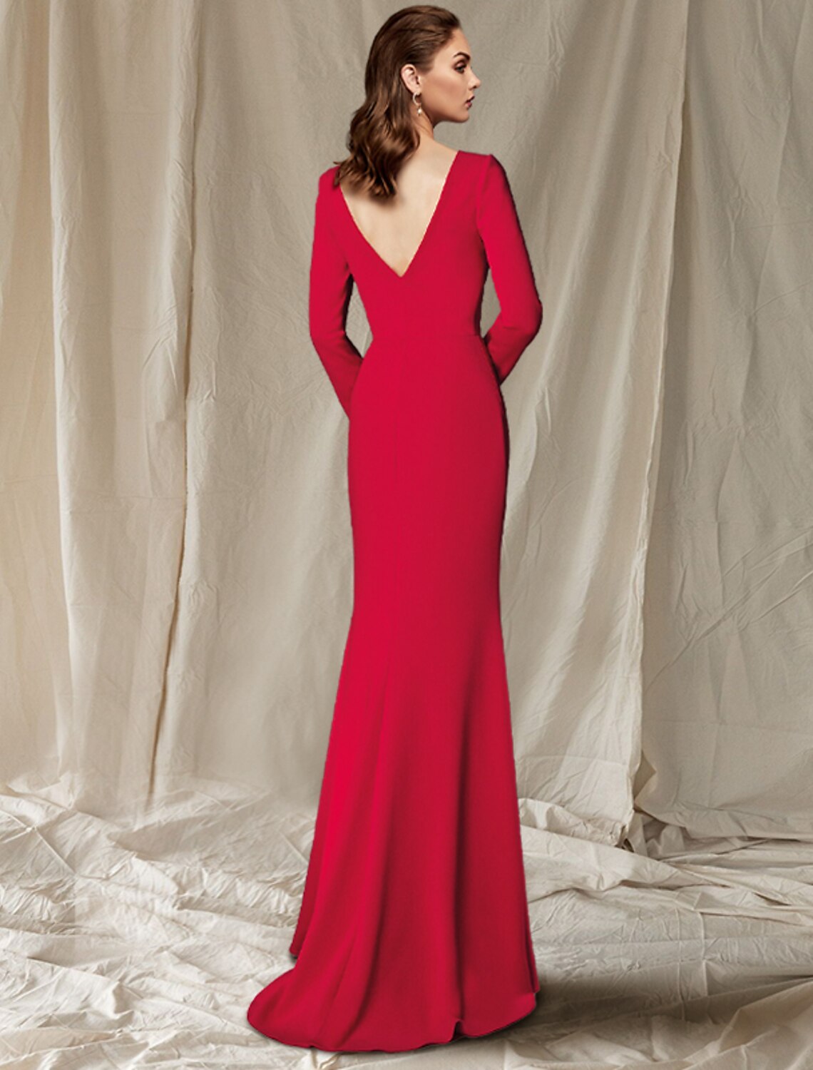 wholesale  Mermaid / Trumpet Mother of the Bride Dress Elegant V Neck Sweep / Brush Train Stretch Fabric Long Sleeve with Buttons Side-Draped