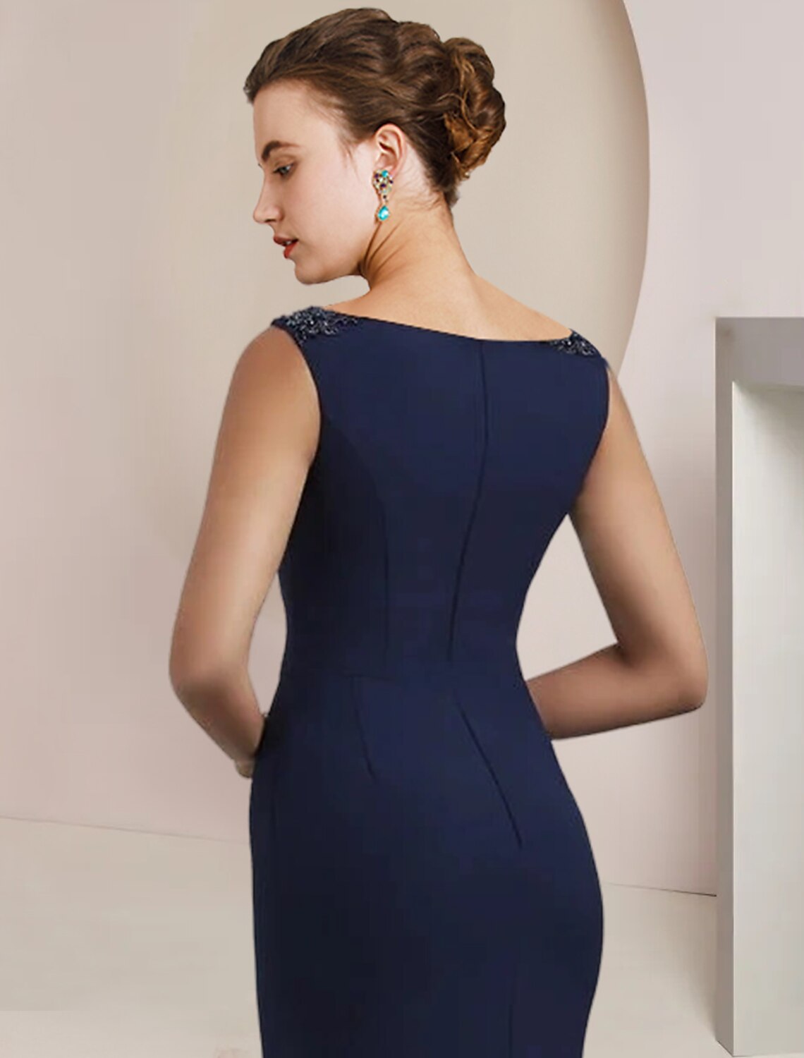 Wholesa Mermaid / Trumpet Mother of the Bride Dress Formal Wedding Guest Elegant Scoop Neck Sweep / Brush Train Chiffon Sleeveless with Beading