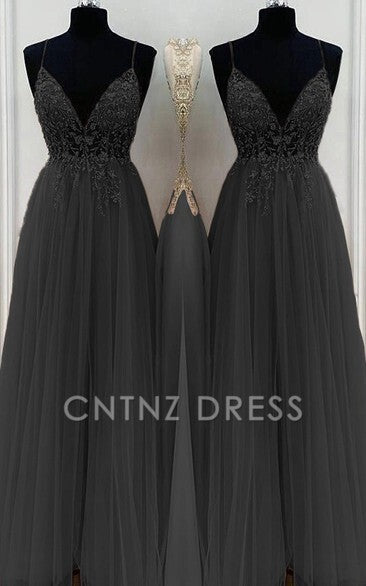 Wholesa A-Line/Elegant Spaghetti Straps Sleeveless Beading Tulle Floor-Length formal dresses Bridesmaid Dresses evening gown Prom Dress With Split