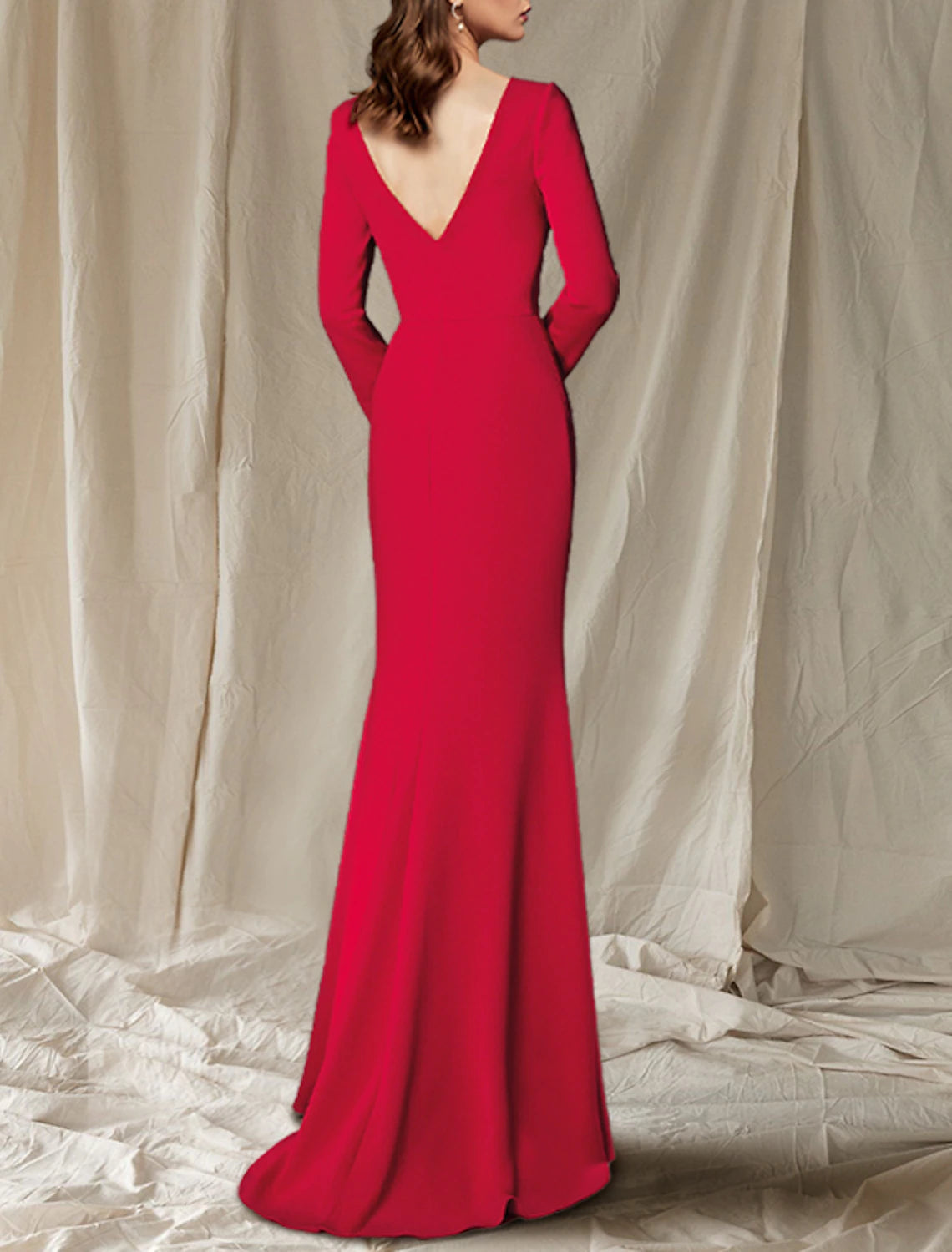 wholesale  Mermaid / Trumpet Mother of the Bride Dress Elegant V Neck Sweep / Brush Train Stretch Fabric Long Sleeve with Buttons Side-Draped