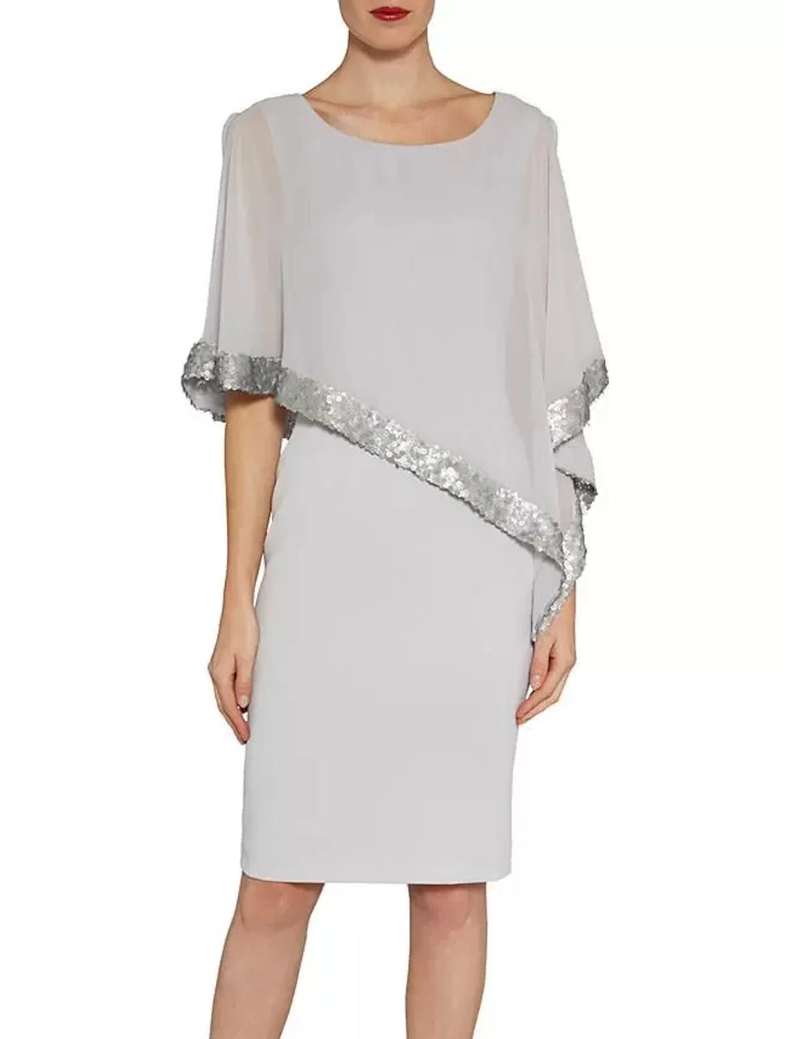 wholesale  Sheath / Column Cocktail Dresses Sparkle & Shine Dress Holiday Wedding Guest Knee Length Half Sleeve Jewel Neck Fall Wedding Guest Chiffon with Sequin