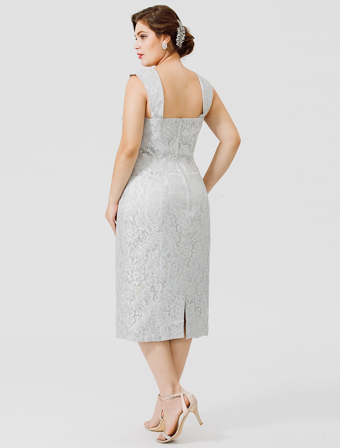 wholesale  Sheath / Column Mother of the Bride Dress Formal Elegant & Luxurious Plus Size Convertible Dress Straps Tea Length Chiffon All Over Lace Sleeveless yes with Lace