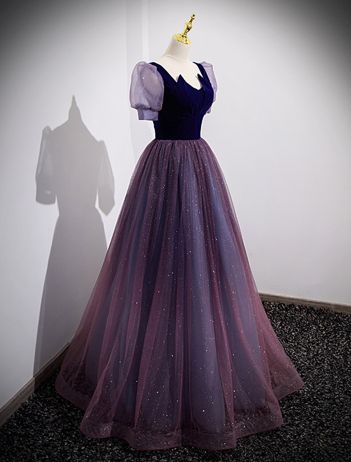 wholesale  A-Line Prom Dresses Sparkle & Shine Dress Prom Valentine's Day Floor Length Short Sleeve Scoop Neck Tulle with Sequin