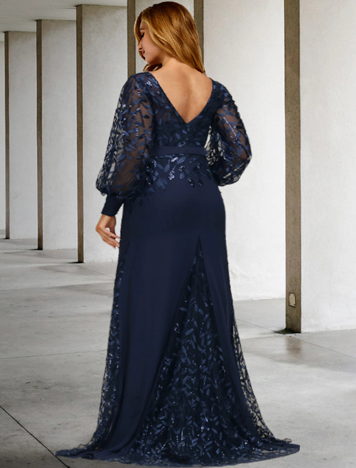 wholesale  Mermaid / Trumpet Mother of the Bride Dresses Plus Size Hide Belly Curve Vintage Dress Formal Sweep / Brush Train Long Sleeve Jewel Neck Chiffon with Sequin Ruffles