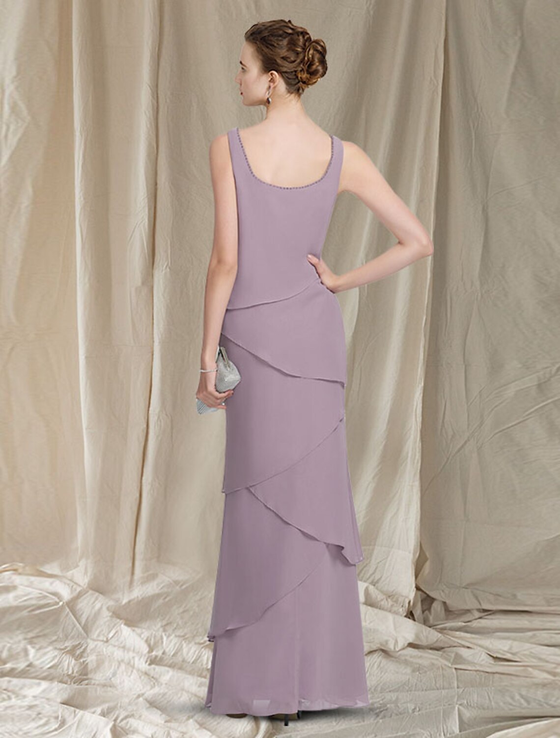 wholesale  Two Piece Sheath / Column Mother of the Bride Dress Elegant Scoop Neck Floor Length Chiffon Sleeveless Wrap Included with Beading Cascading Ruffles