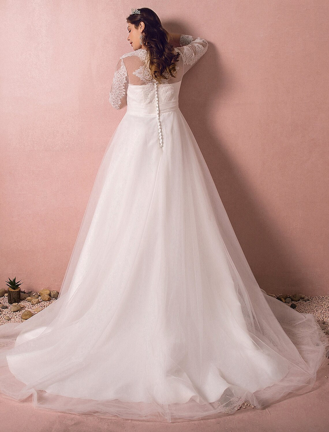 wholesale  Hall Sparkle & Shine Wedding Dresses A-Line Illusion Neck Long Sleeve Court Train Satin Bridal Gowns With Buttons Ruched