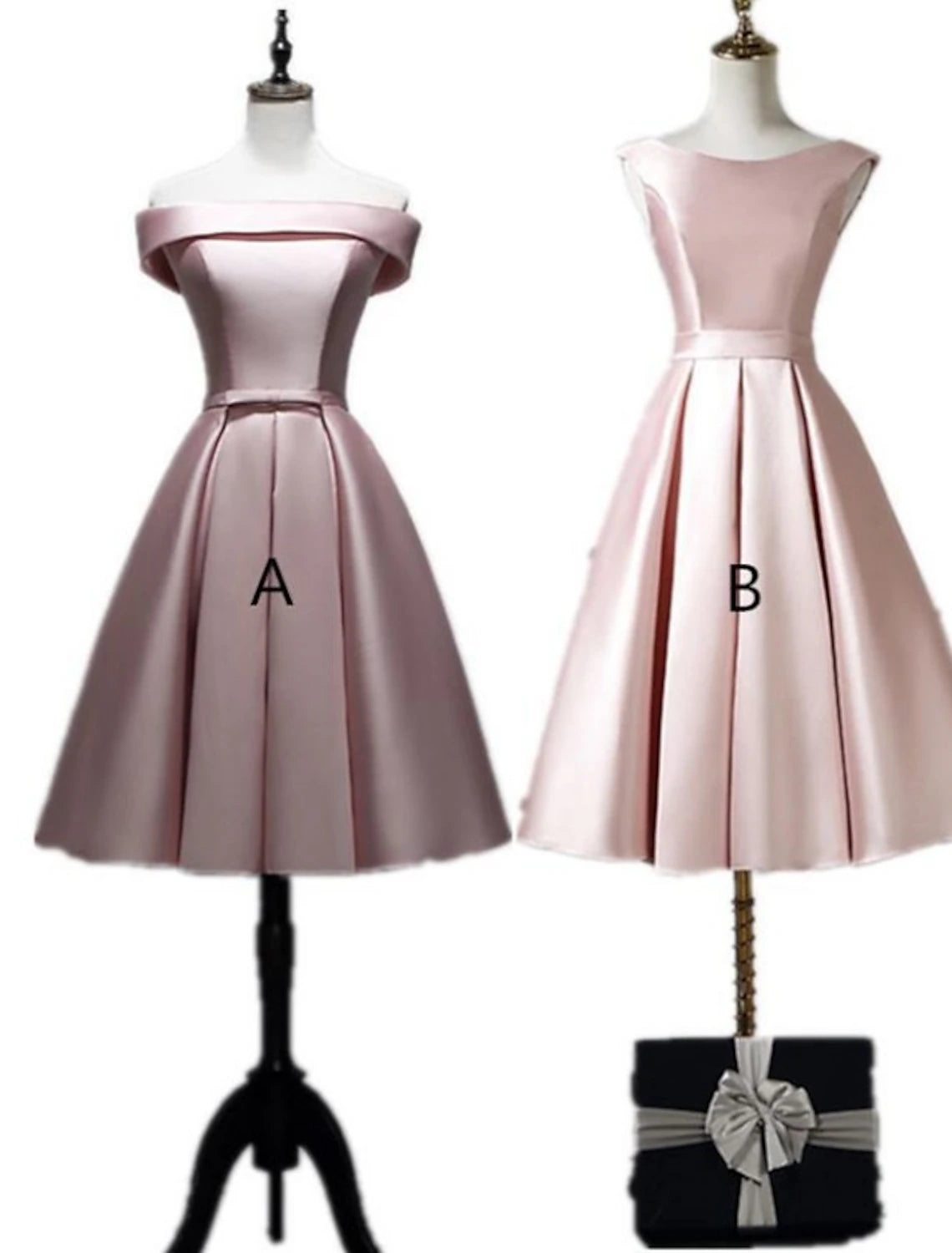 wholesale  A-Line Bridesmaid Dress Off Shoulder Sleeveless Elegant Tea Length Satin with Bow(s) / Pleats