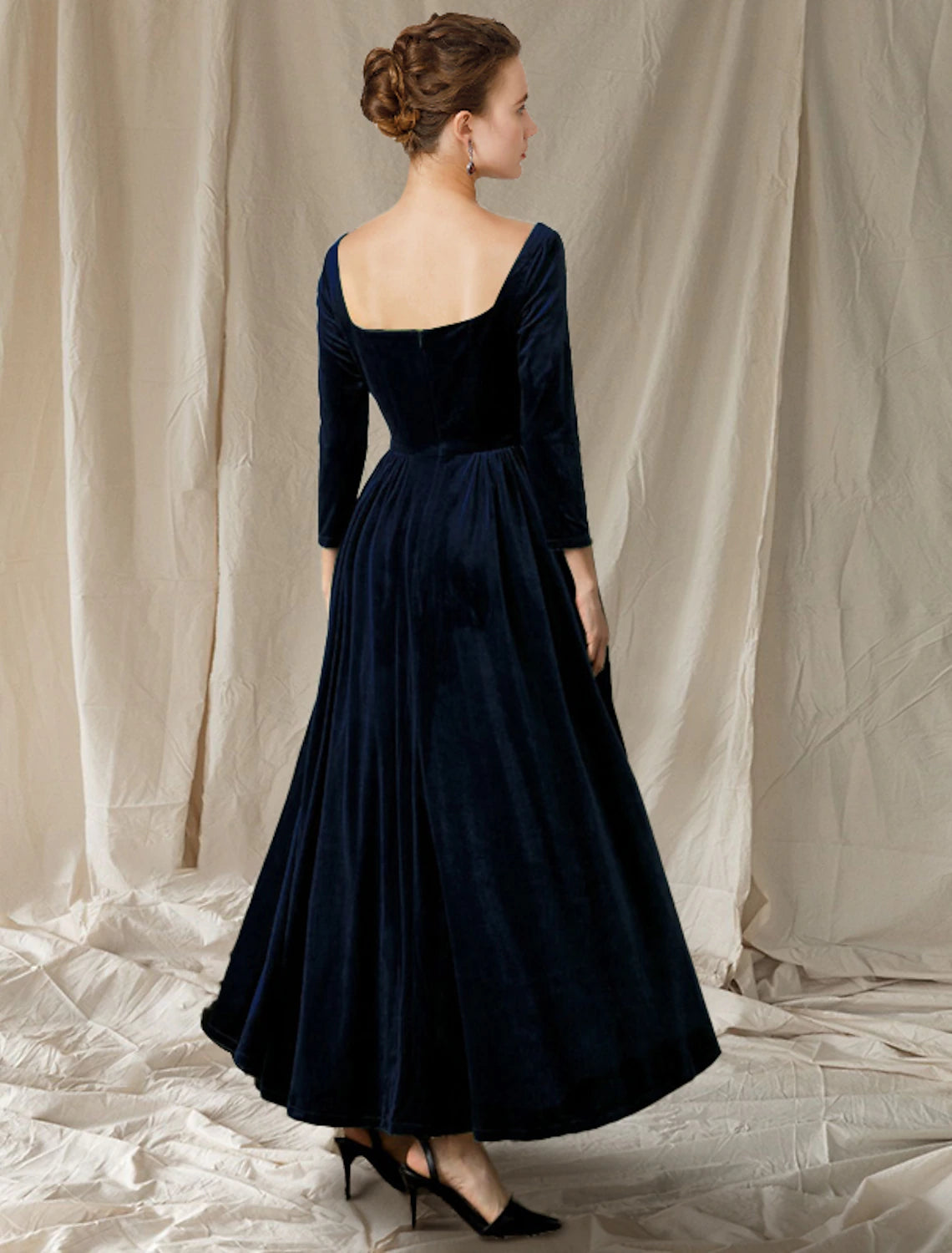 wholesale  A-Line Mother of the Bride Dress Wedding Guest Elegant V Neck Ankle Length Velvet Long Sleeve with Pleats